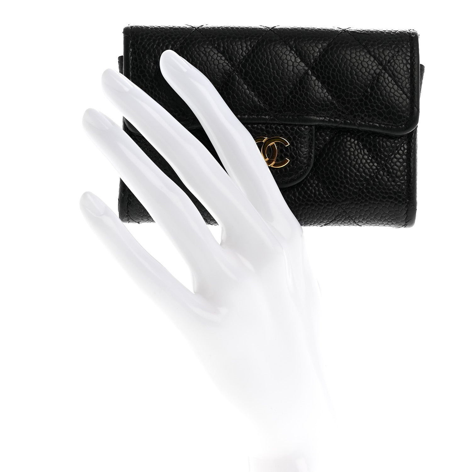 Caviar Quilted Flap Card Holder Wallet Black