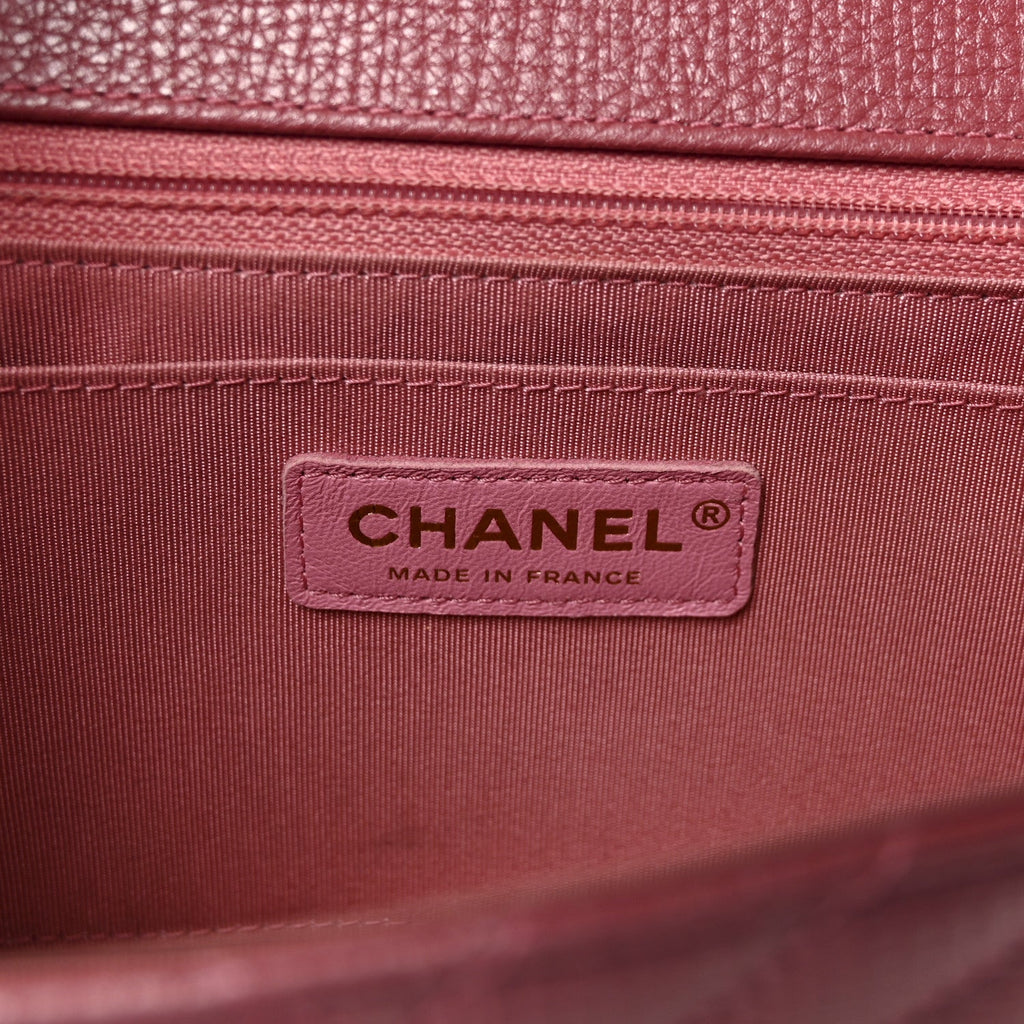 Chanel Metallic Calfskin Chevron Quilted Small Statement Flap Pink