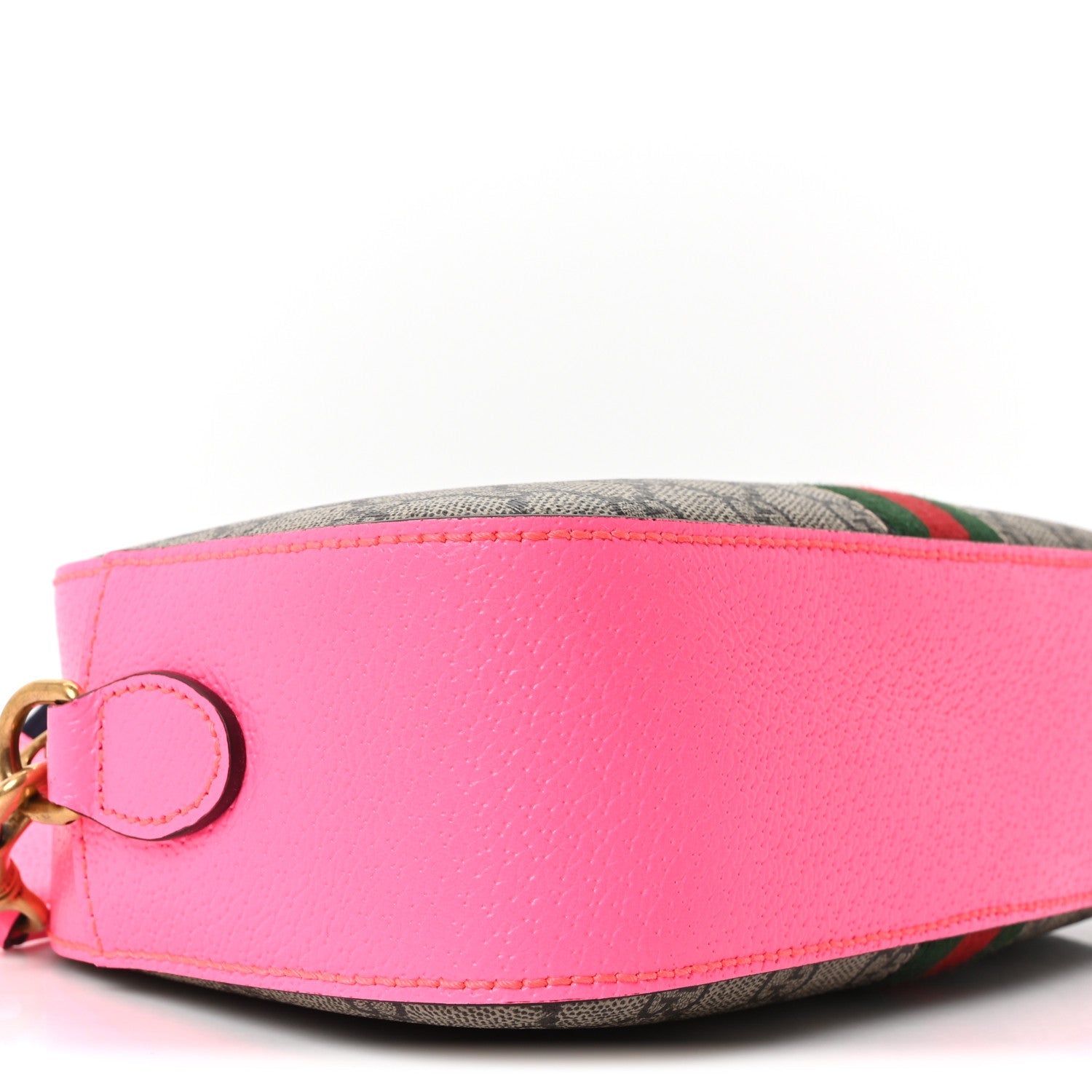 Gucci GG Supreme Monogram Textured Dollar Calfskin Web Ophidia Small Crossbody Bag Beige Ebony Fuchsia