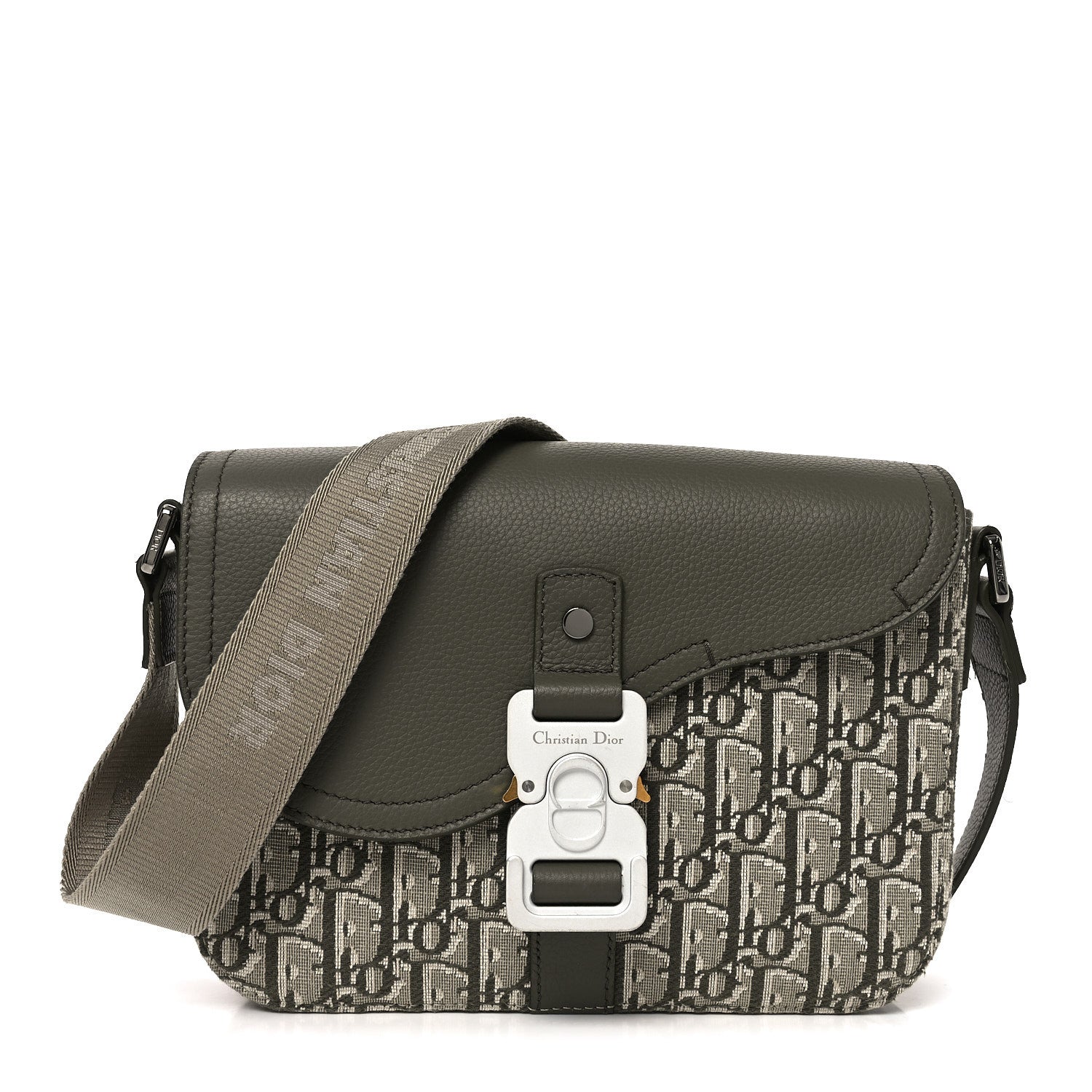 Christian Dior Oblique Jacquard Grained Calfskin Small Saddle Messenger Bag With Flap Green