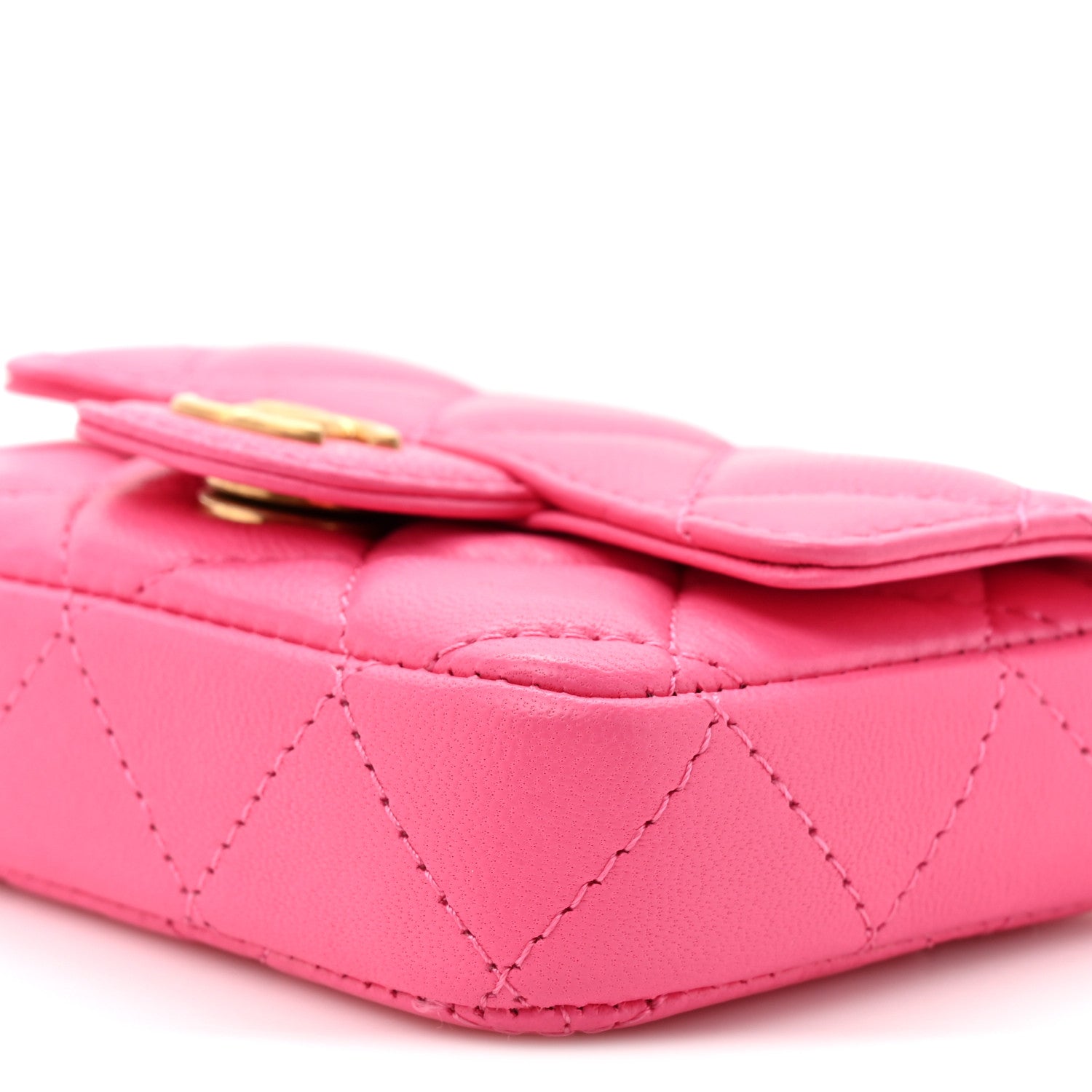 Chanel Lambskin Enamel Quilted Mini Chain Belt Bag Pink
