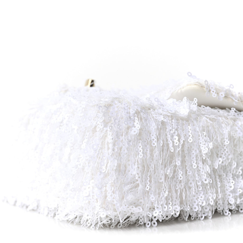 Chanel Sequin Mini Rectangular Flap White