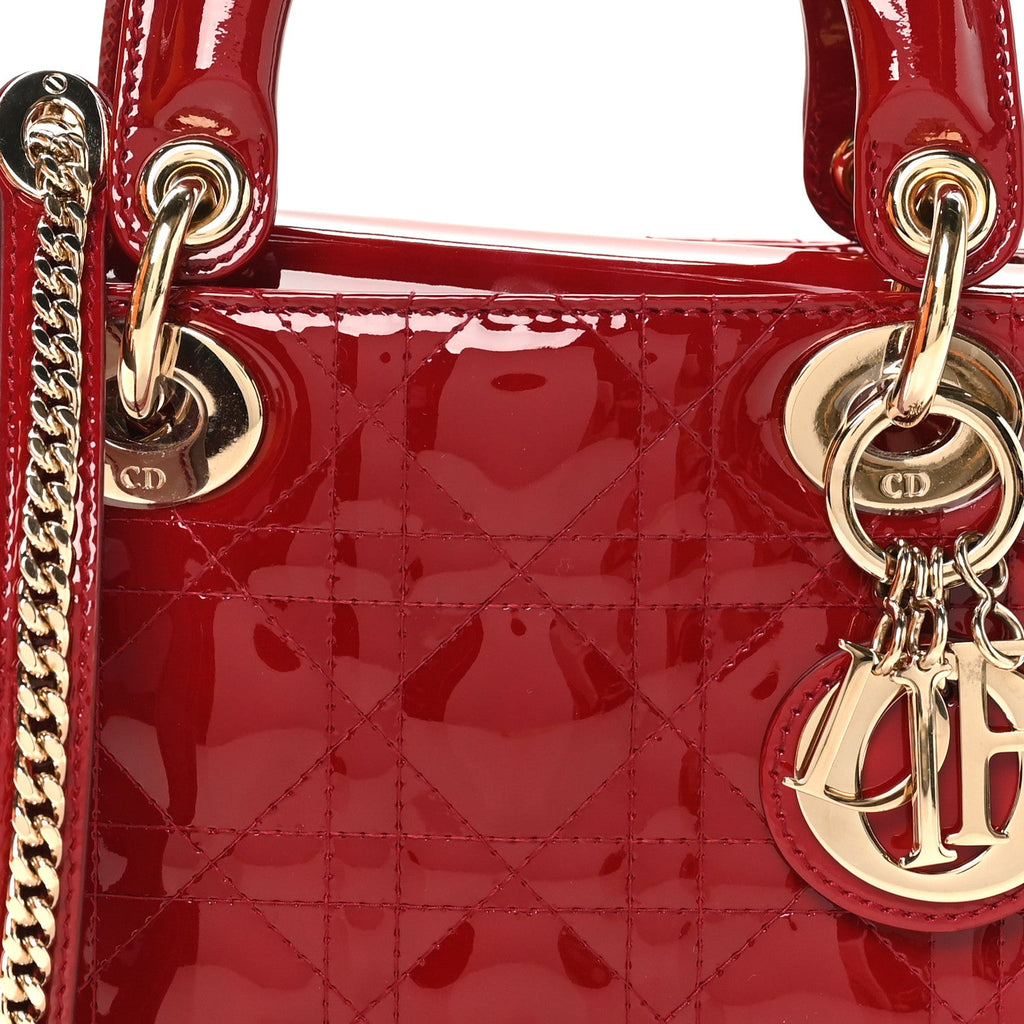 Christian Dior Patent Cannage Mini Lady Dior Red