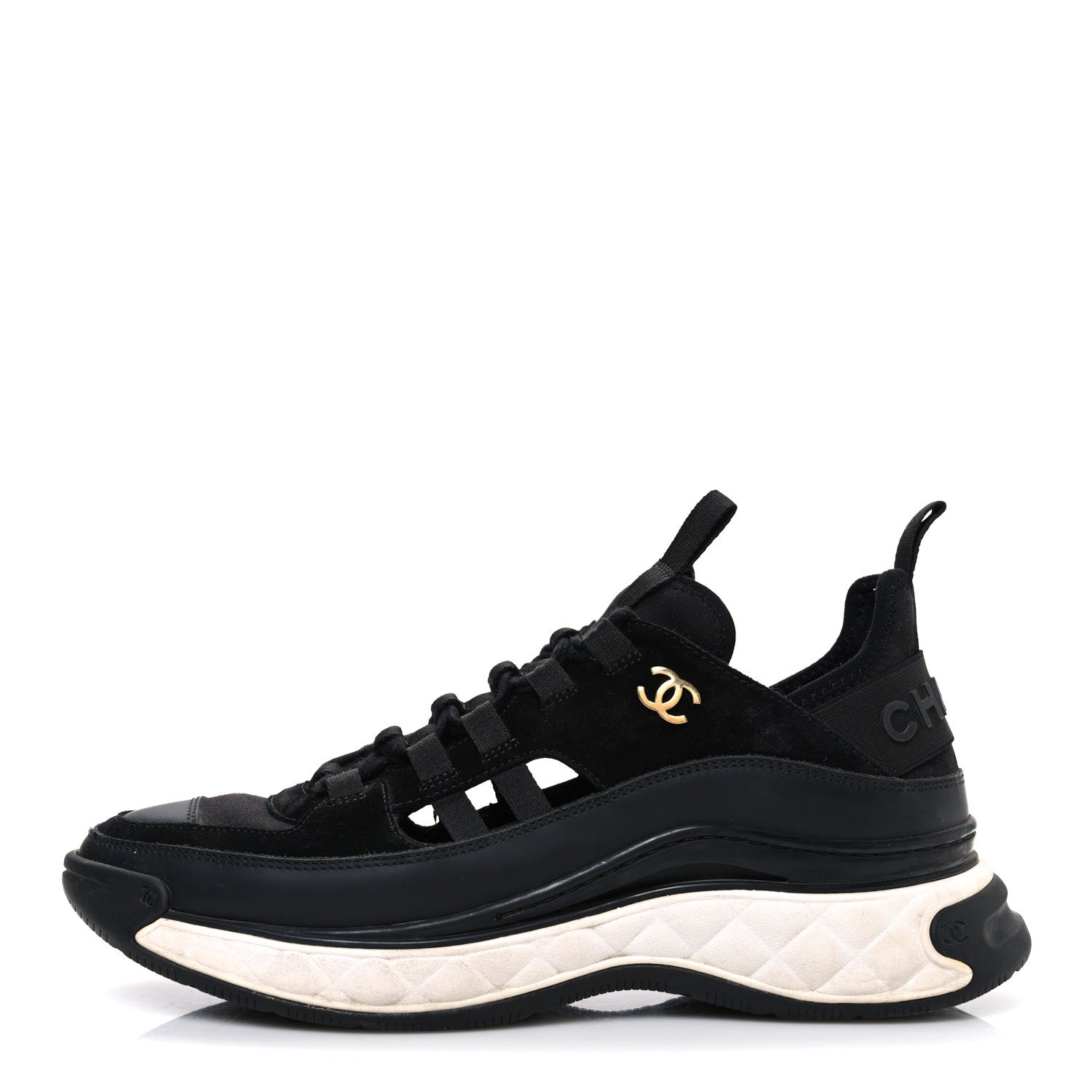 Fabric Calfskin Suede CC Sneakers 41 Black