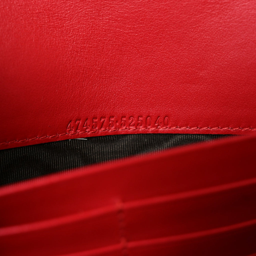 Gucci Calfskin Matelasse GG Marmont Chain Wallet Hibiscus Red