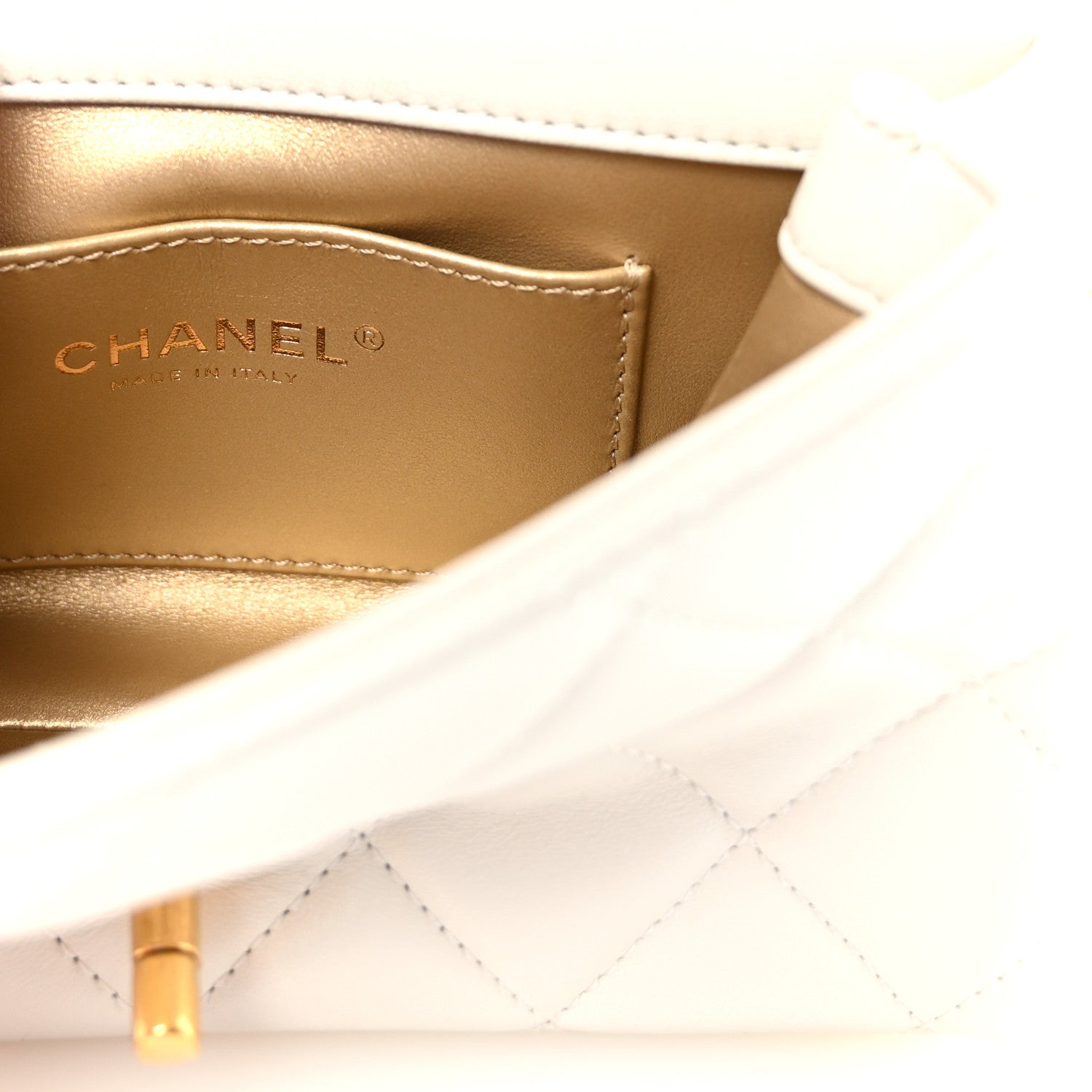 Chanel Shiny Lambskin Quilted Enamel CC Small Flap White