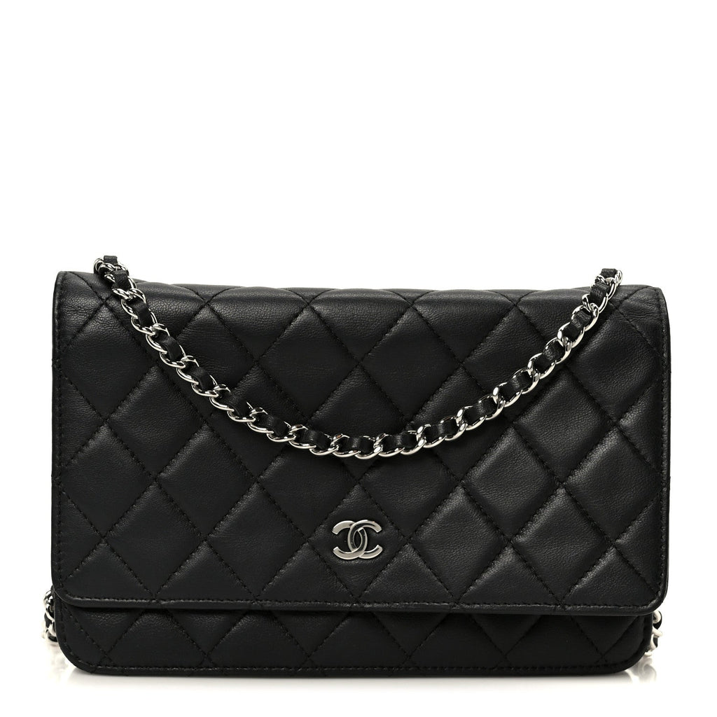 Chanel Lambskin Quilted Wallet On Chain WOC Black