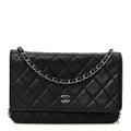Chanel Lambskin Quilted Wallet On Chain WOC Black