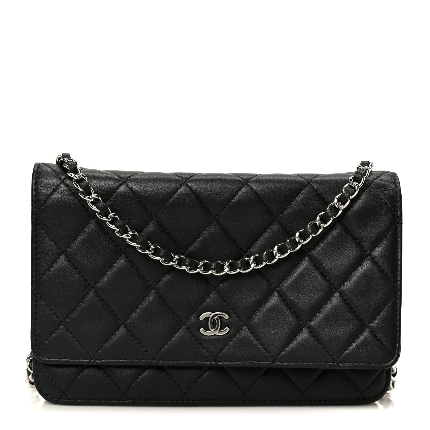 Chanel Lambskin Quilted Wallet On Chain WOC Black