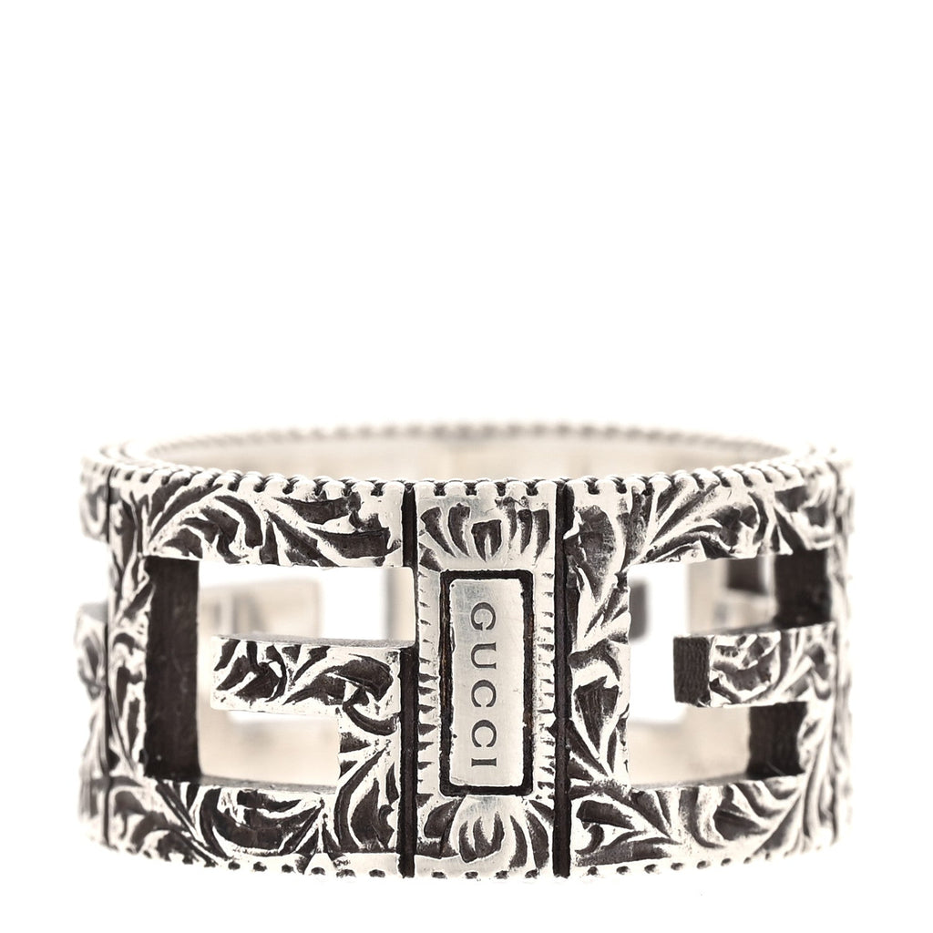 Gucci Sterling Silver Wide Square G Band Ring 53 6.5