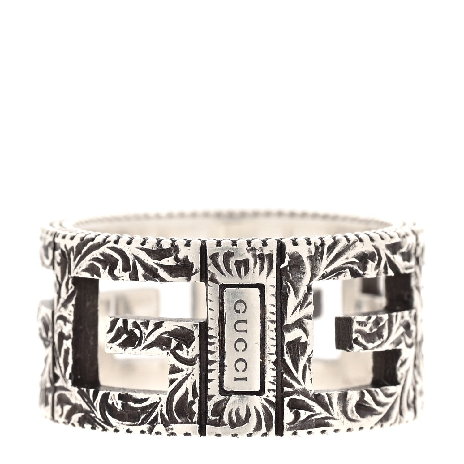 Gucci Sterling Silver Wide Square G Band Ring 53 6.5