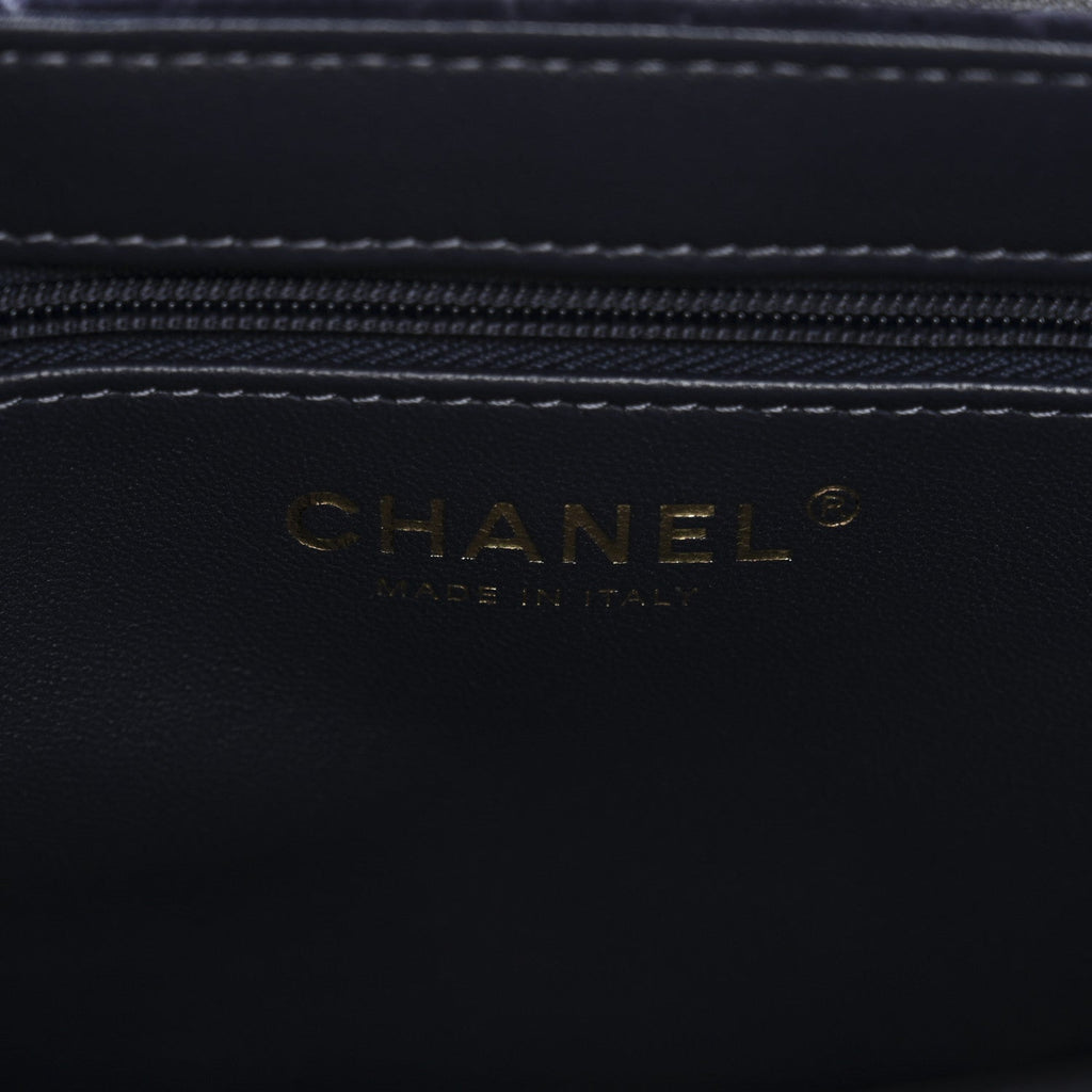 Chanel Velvet Quilted Nano Kelly Shopper Navy