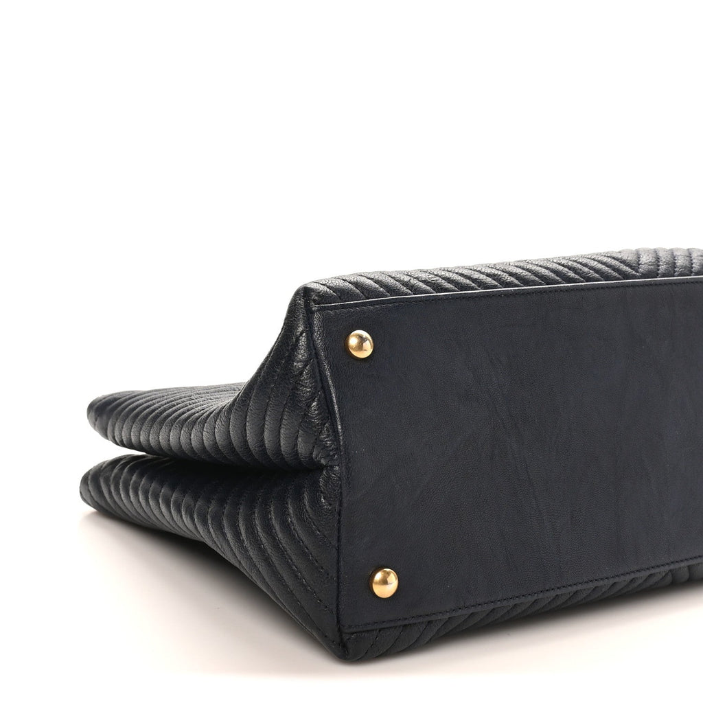 Chanel Wrinkled Lambskin Chevron Quilted Surpique Tote Navy Blue
