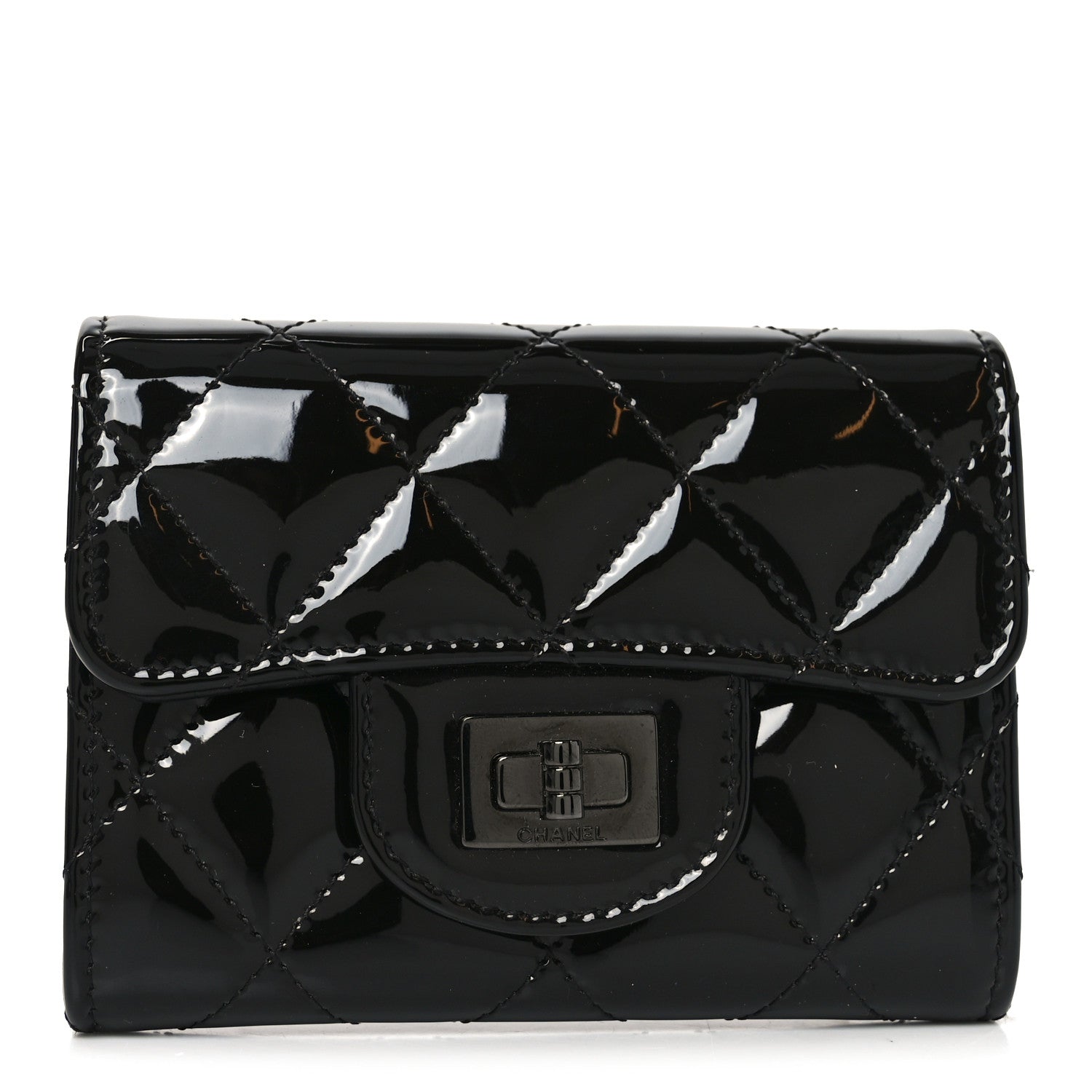 Patent Quilted Reissue Flap Card Holder Wallet So Black