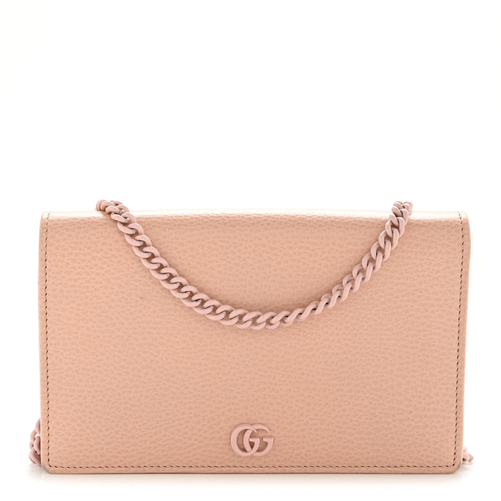 Gucci Dollar Calfskin Enamel Monochrome Mini GG Marmont Chain Wallet Perfect Pink