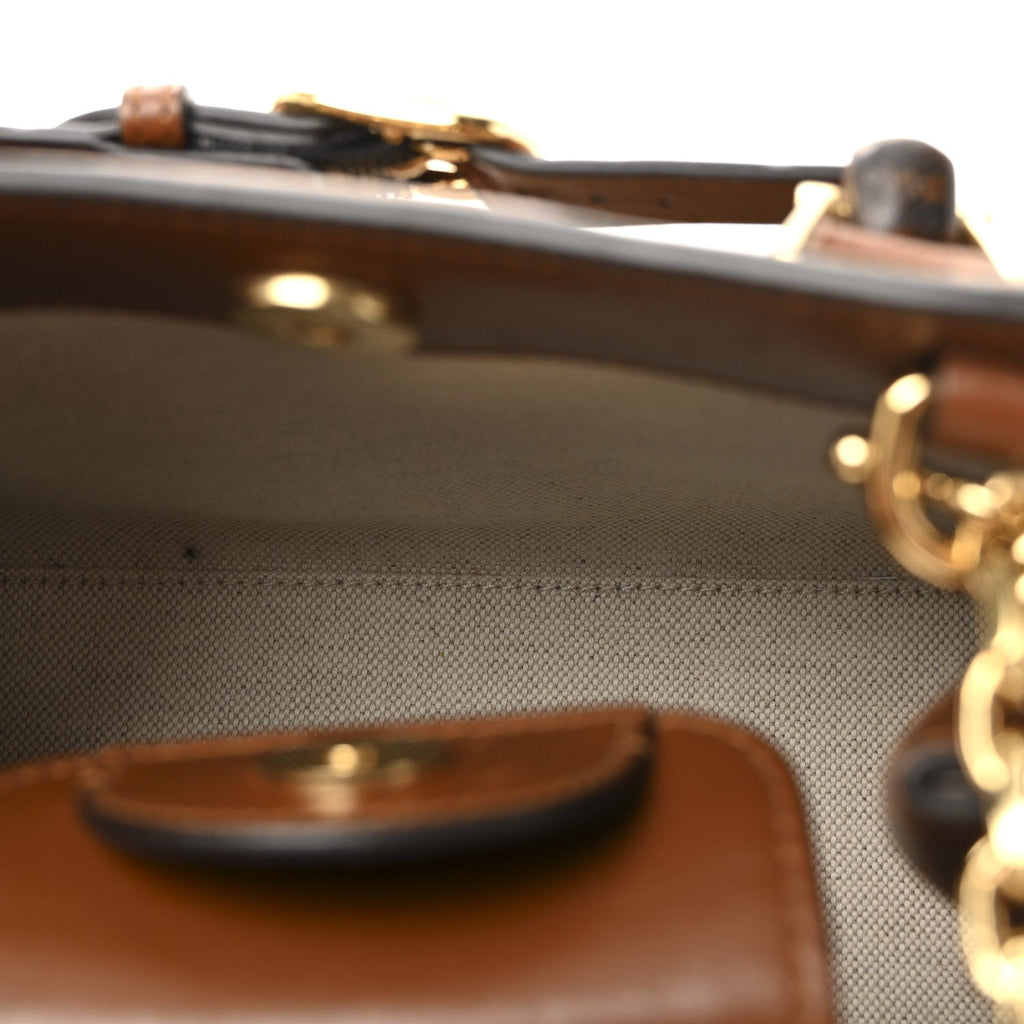 Gucci New Canvas Charisma Calfskin Crystal GG Monogram Mini Diana Tote Bag Camel Ebony