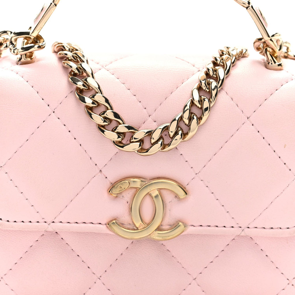 Chanel Lambskin Quilted Pick Me Up Clutch With Chain Pink