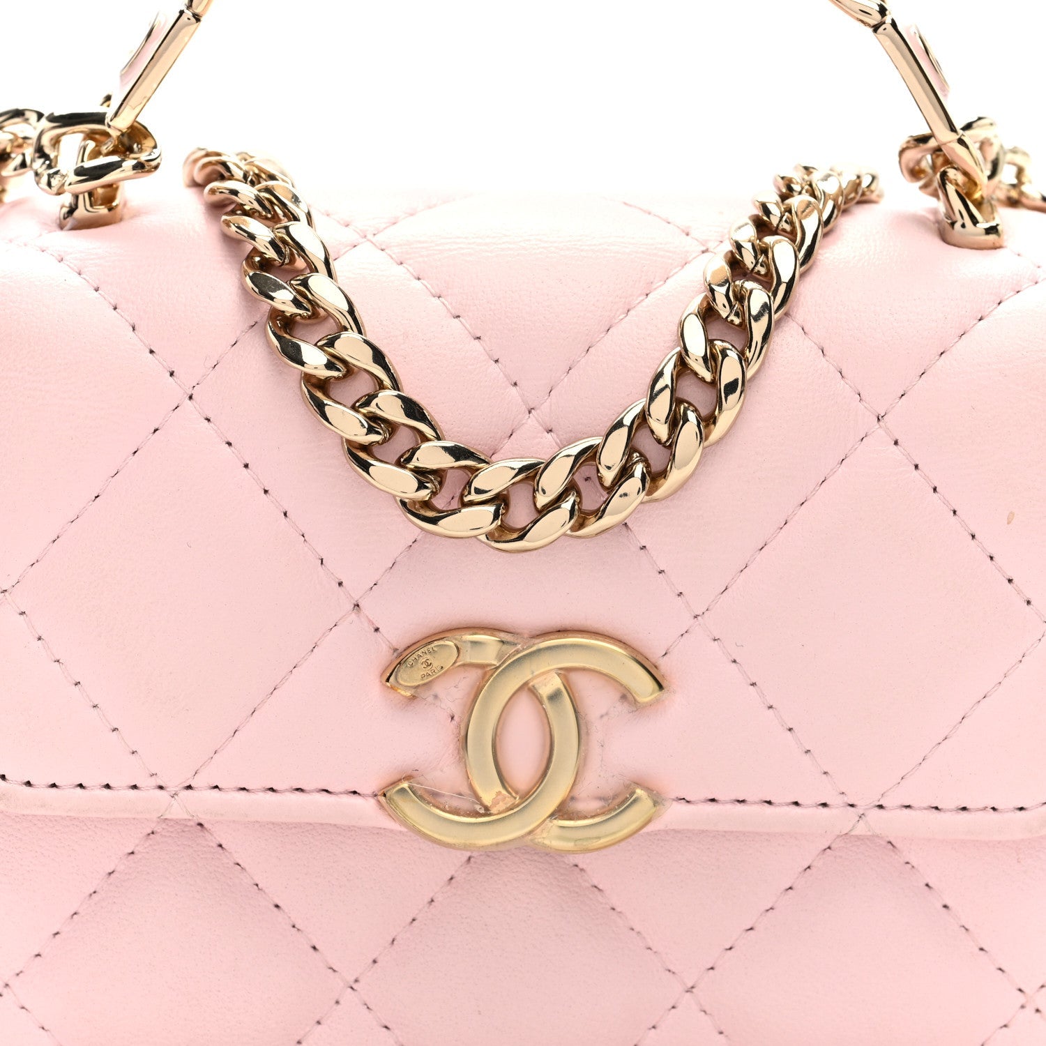 Chanel Lambskin Quilted Pick Me Up Clutch With Chain Pink
