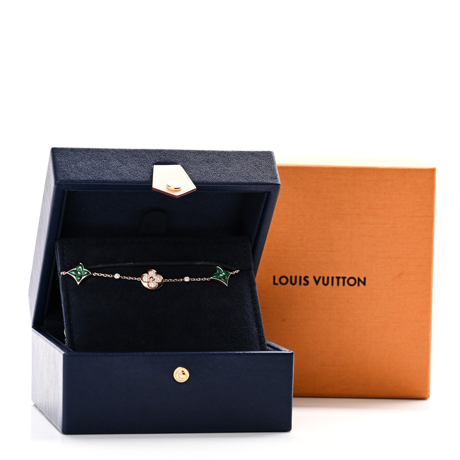 Louis Vuitton 18K Pink Gold Diamond Malachite Color Blossom BB Star and Sun Multi-Motif Bracelet