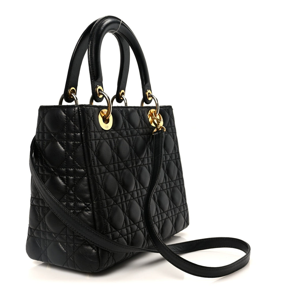 Christian Dior Lambskin Cannage Medium Lady Dior Black