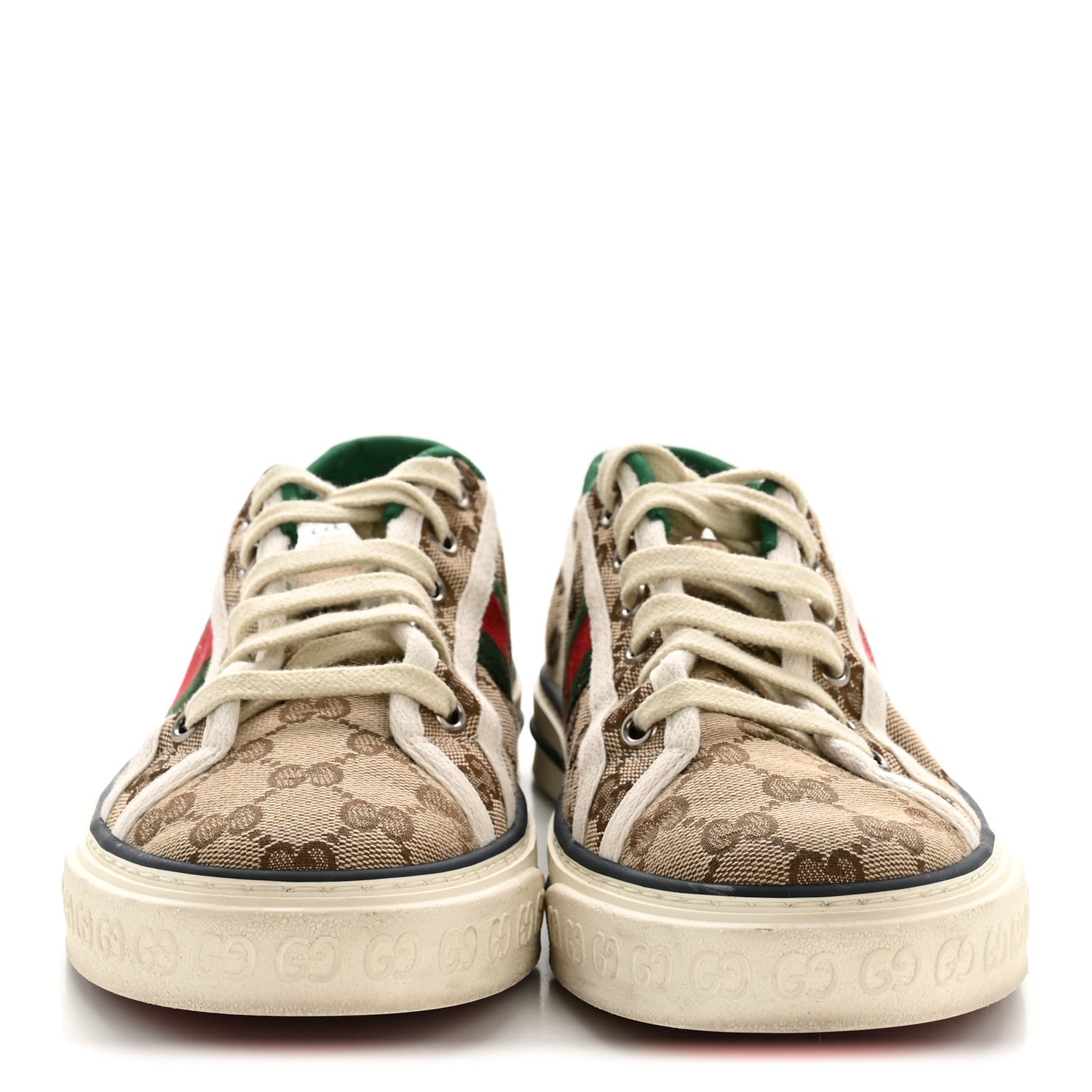 Gucci GG Monogram Web Womens 1977 Tennis Sneakers 40 Beige Ebony Mystic White