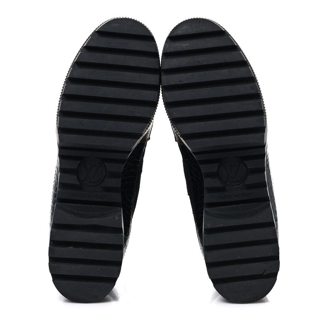 Louis Vuitton Suede Crocodile Embossed Calfskin Monogram Laureate Platform Desert Boots 36 Black