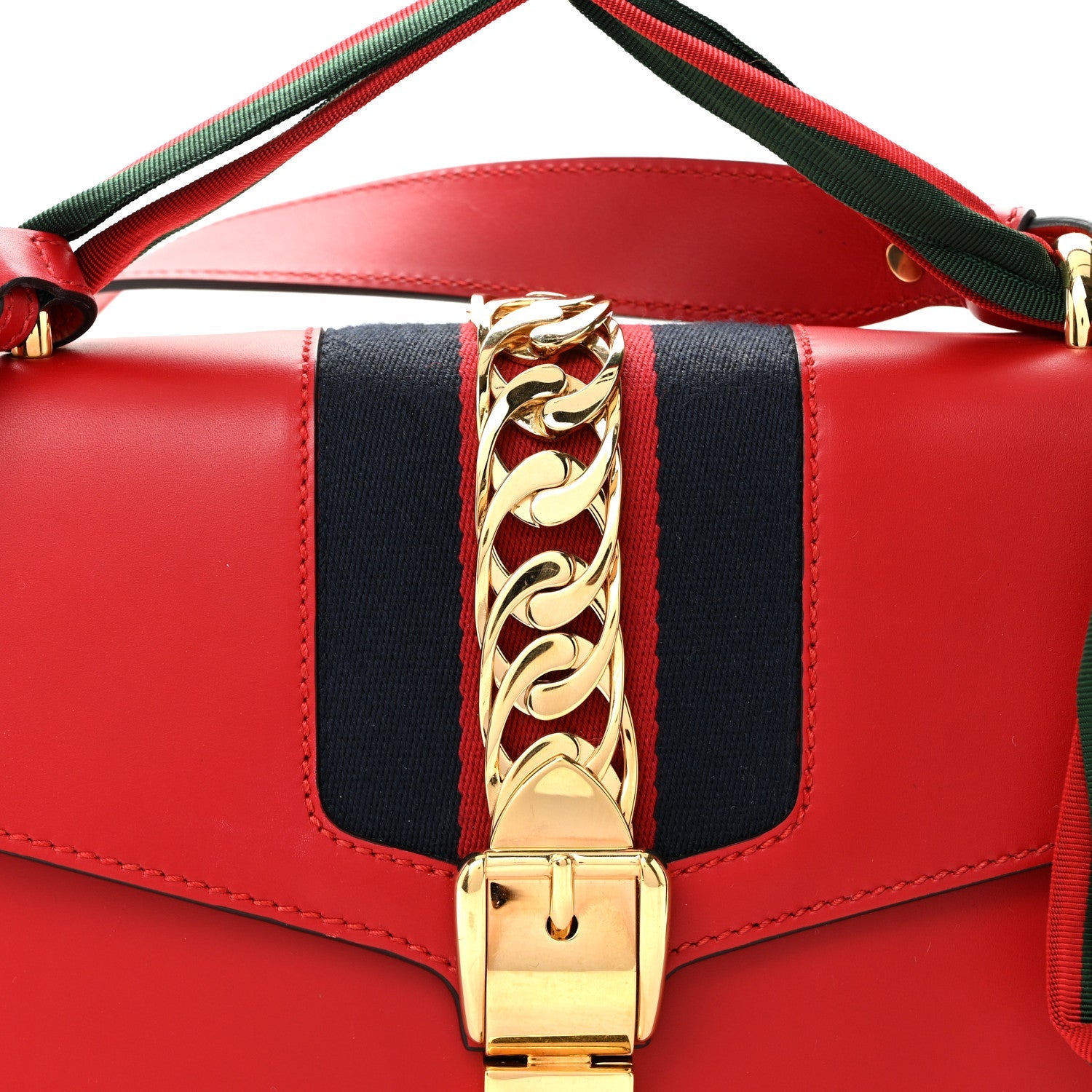 Gucci Calfskin Small Sylvie Shoulder Bag Hibiscus Red