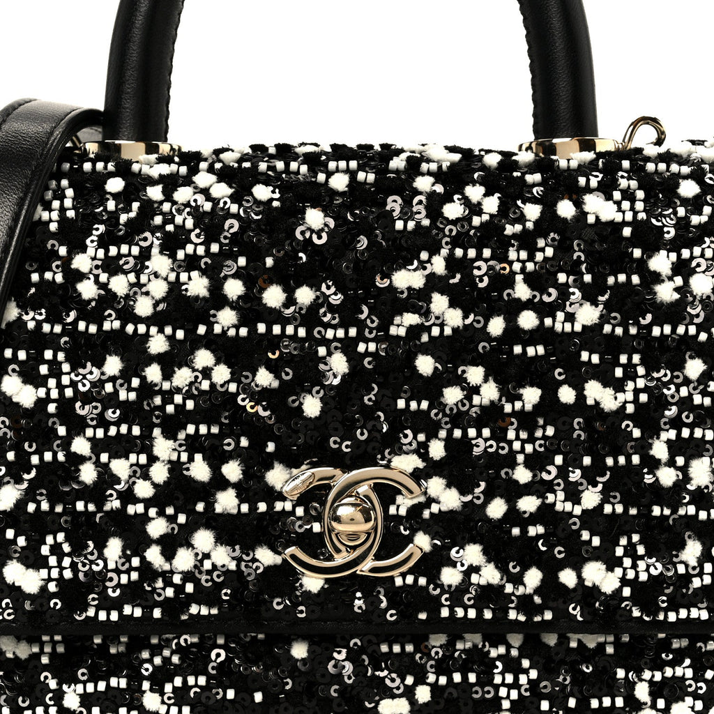 Chanel Lambskin Sequin Beaded Extra Mini Coco Handle Flap Black White