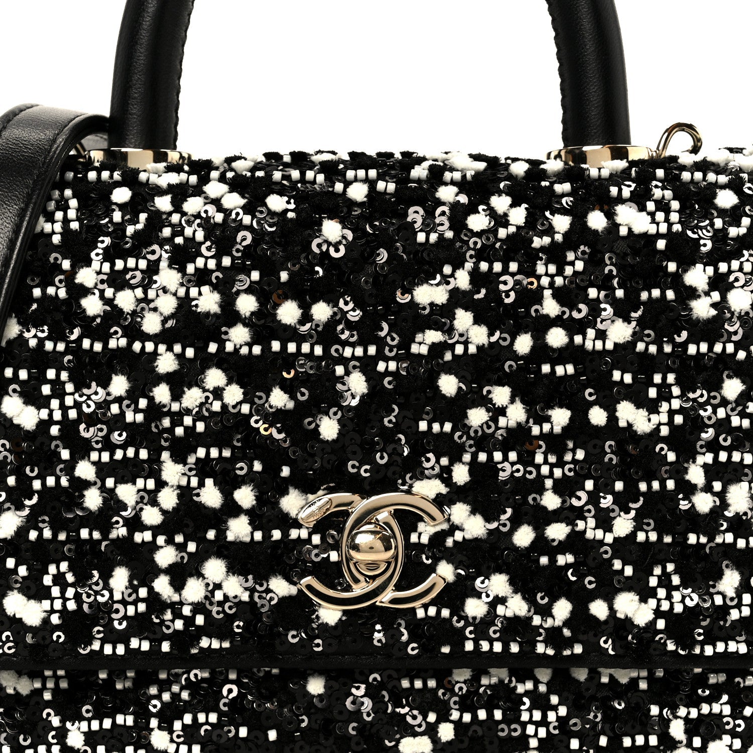Chanel Lambskin Sequin Beaded Extra Mini Coco Handle Flap Black White