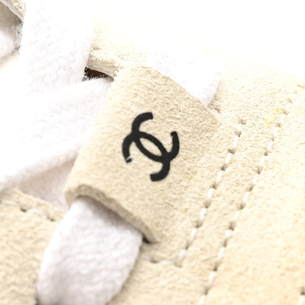 Chanel Suede Calfskin Fabric CC Sneakers 39.5 White