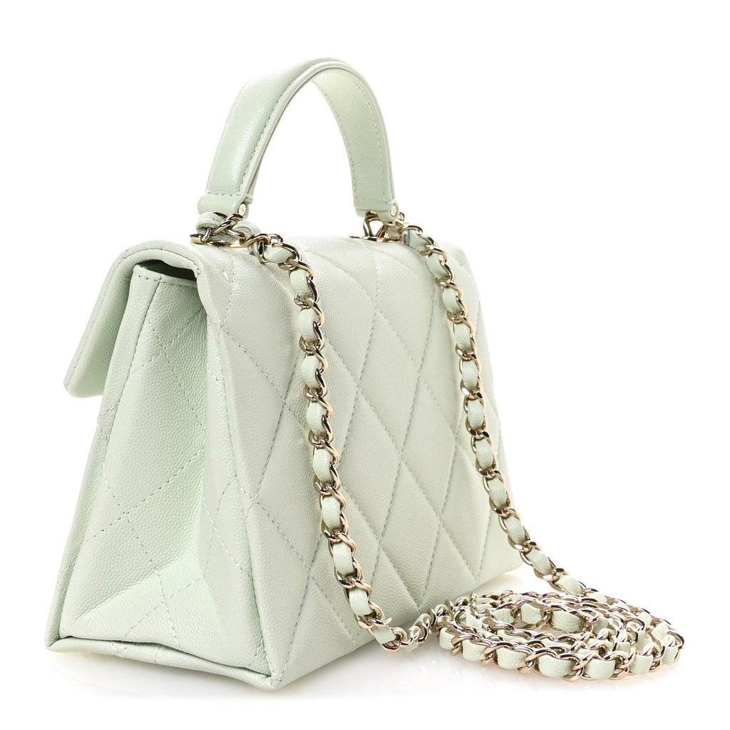 Chanel Caviar Quilted Retro Medium Twist Top Handle Clutch Light Green