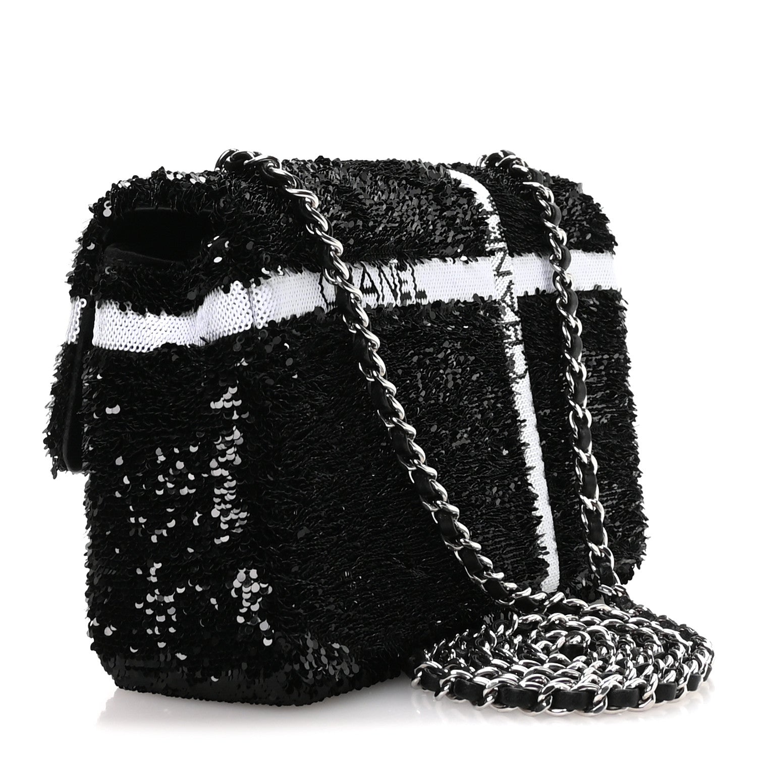 Chanel Sequin Ribbon Small Rectangular Flap Black White