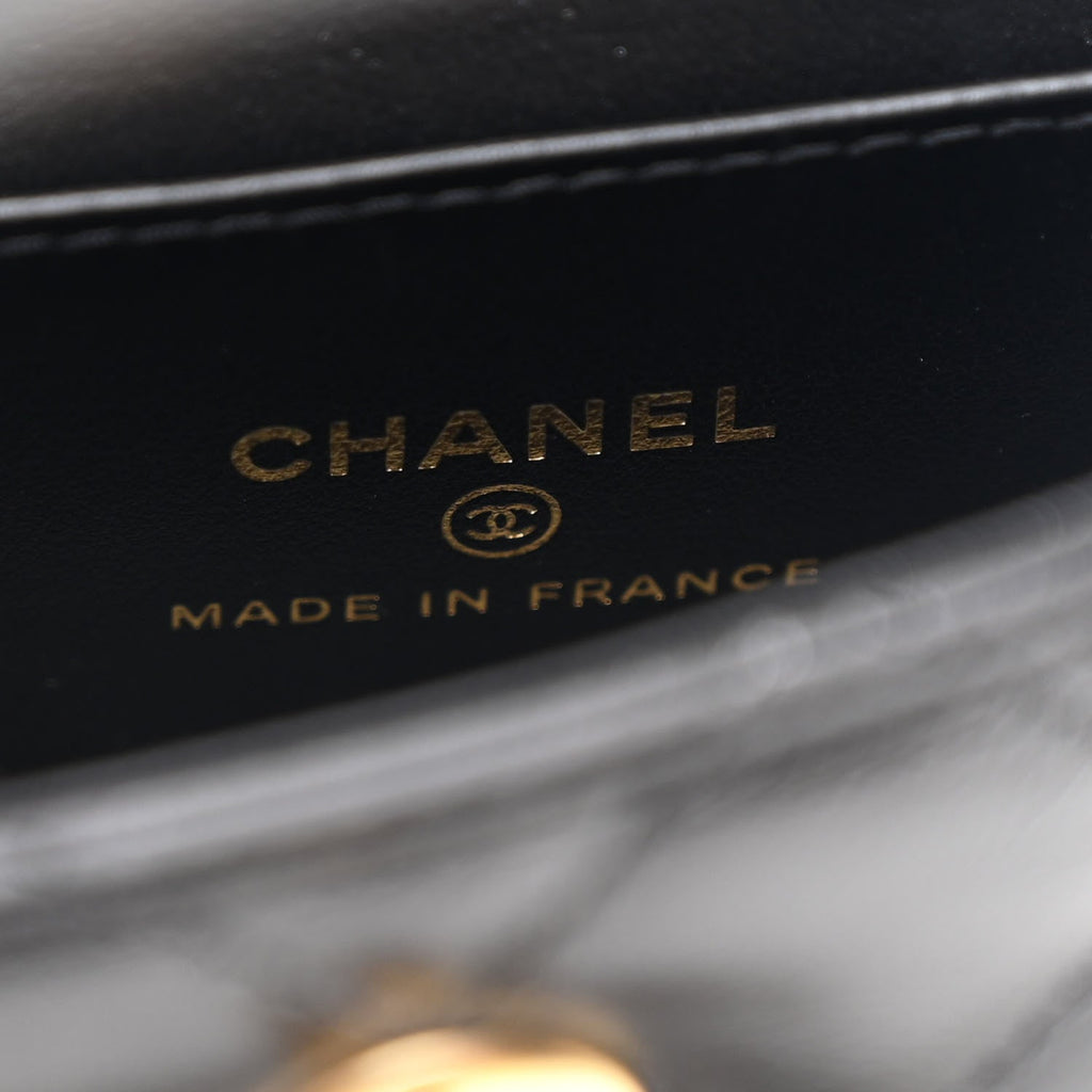 Chanel Shiny Aged Calfskin Quilted Mini Nano Kelly Shopper Black