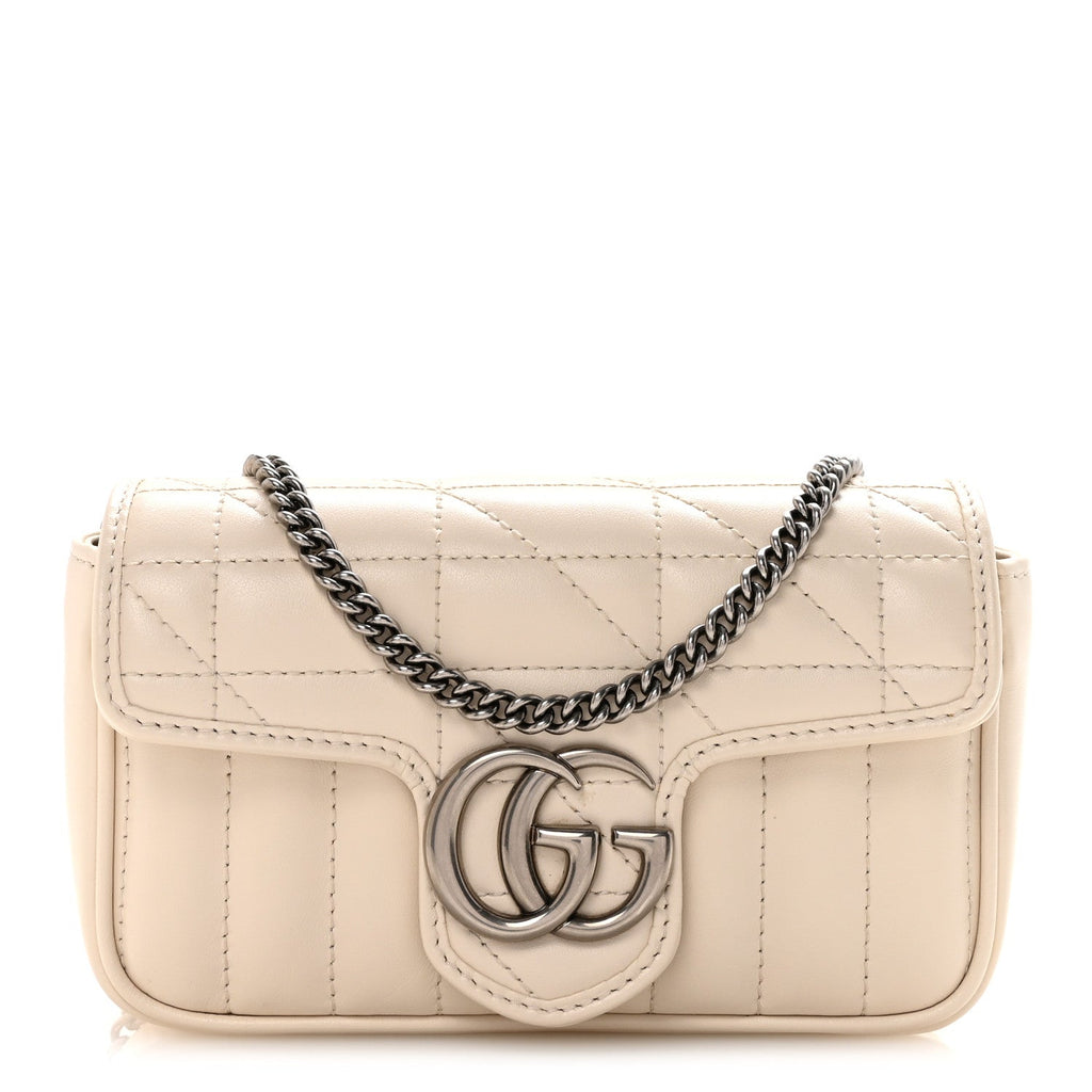 Gucci Calfskin Matelasse Aria Super Mini GG Marmont Shoulder Bag Mystic White