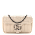 Gucci Calfskin Matelasse Aria Super Mini GG Marmont Shoulder Bag Mystic White