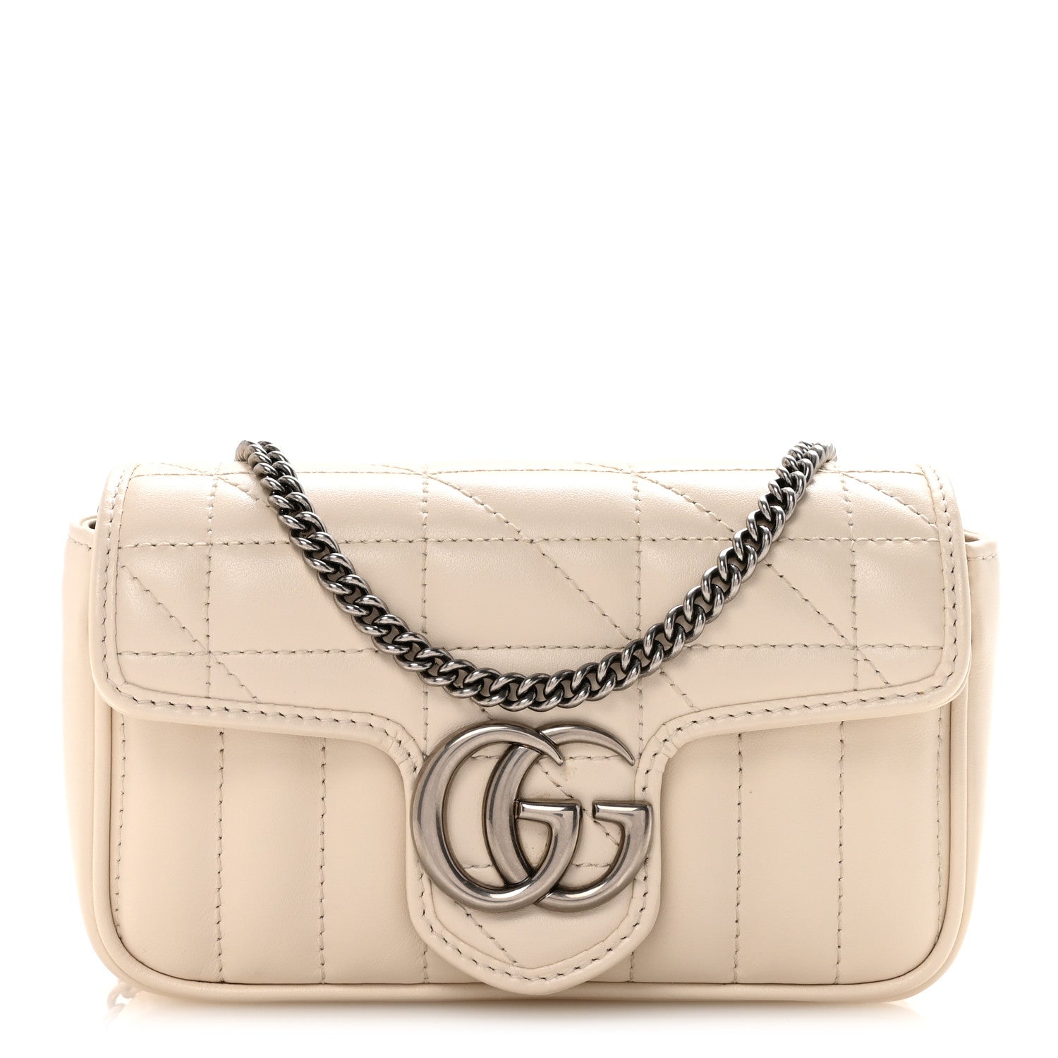Gucci Calfskin Matelasse Aria Super Mini GG Marmont Shoulder Bag Mystic White