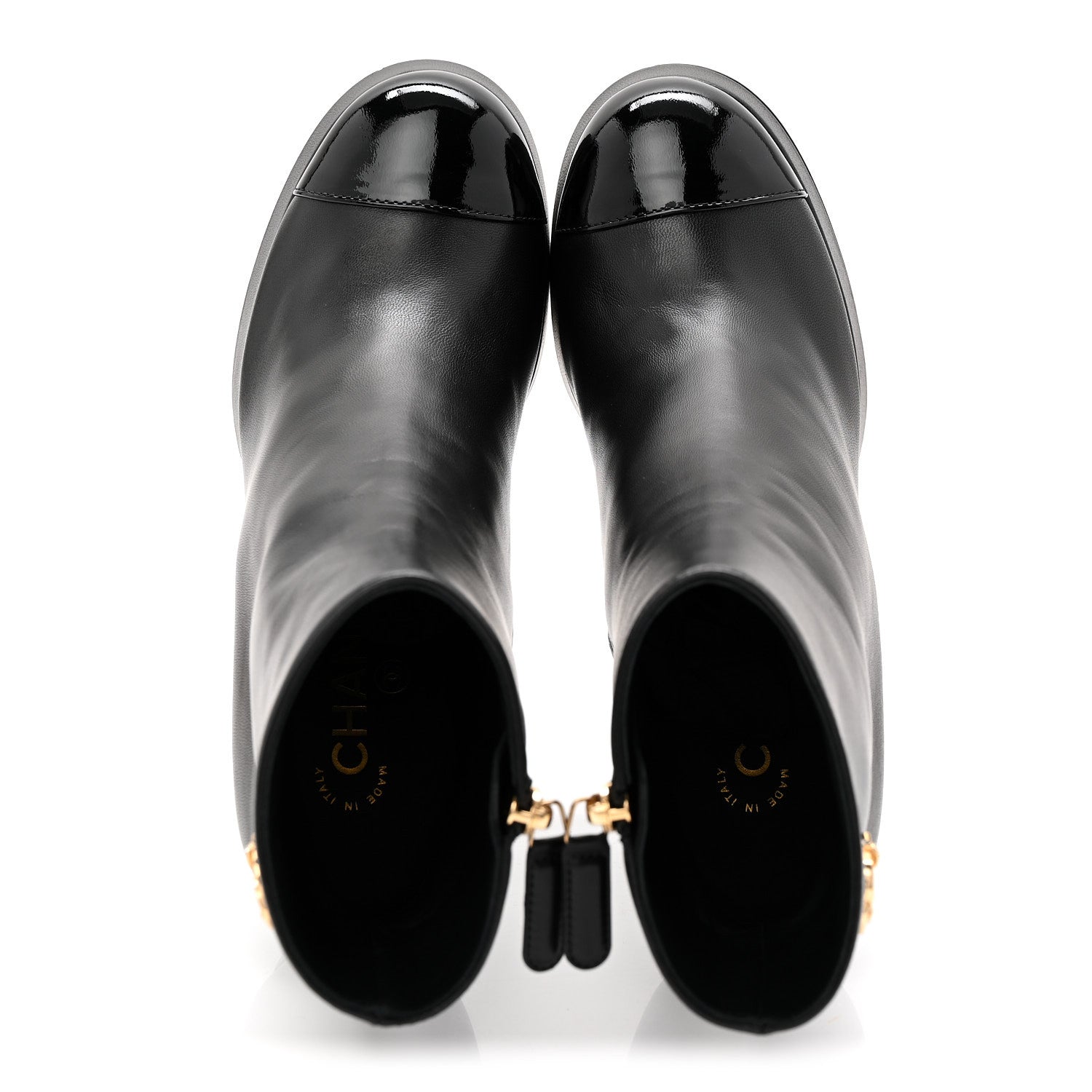 Lambskin Patent CC Crystal Bow Cap Toe Short Boots 37 Black
