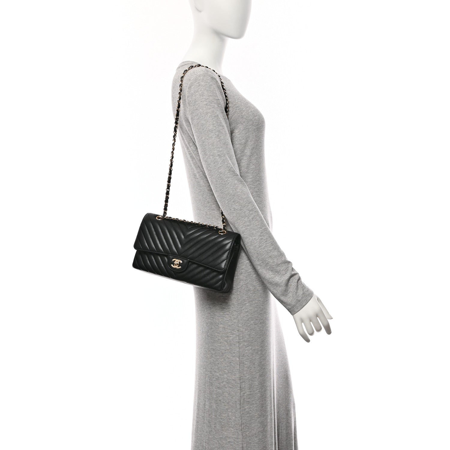 Chanel Lambskin Chevron Quilted Medium Double Flap Black