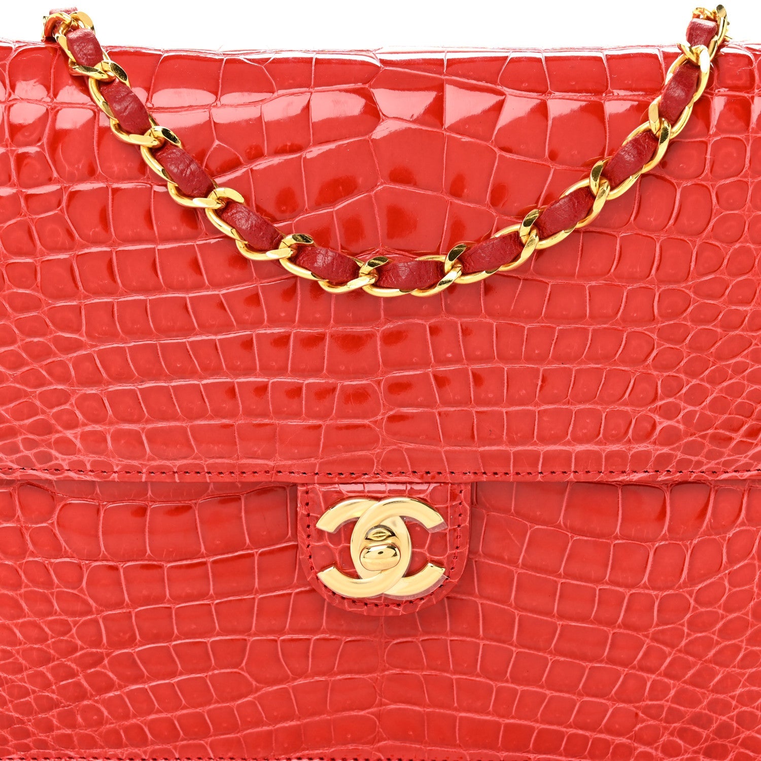 Chanel Shiny Alligator Small Single Flap Red