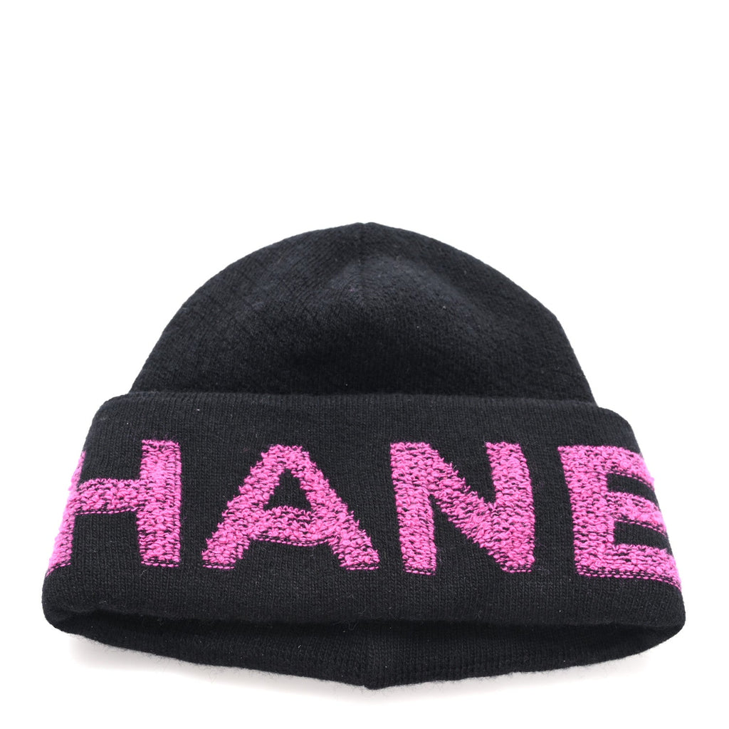 Cashmere Logo Beanie Hat Black Fuchsia