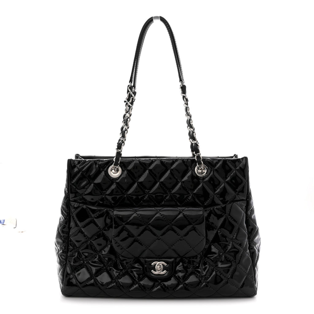 Chanel Patent Quilted Large Coco Shine Shopping Tote Black