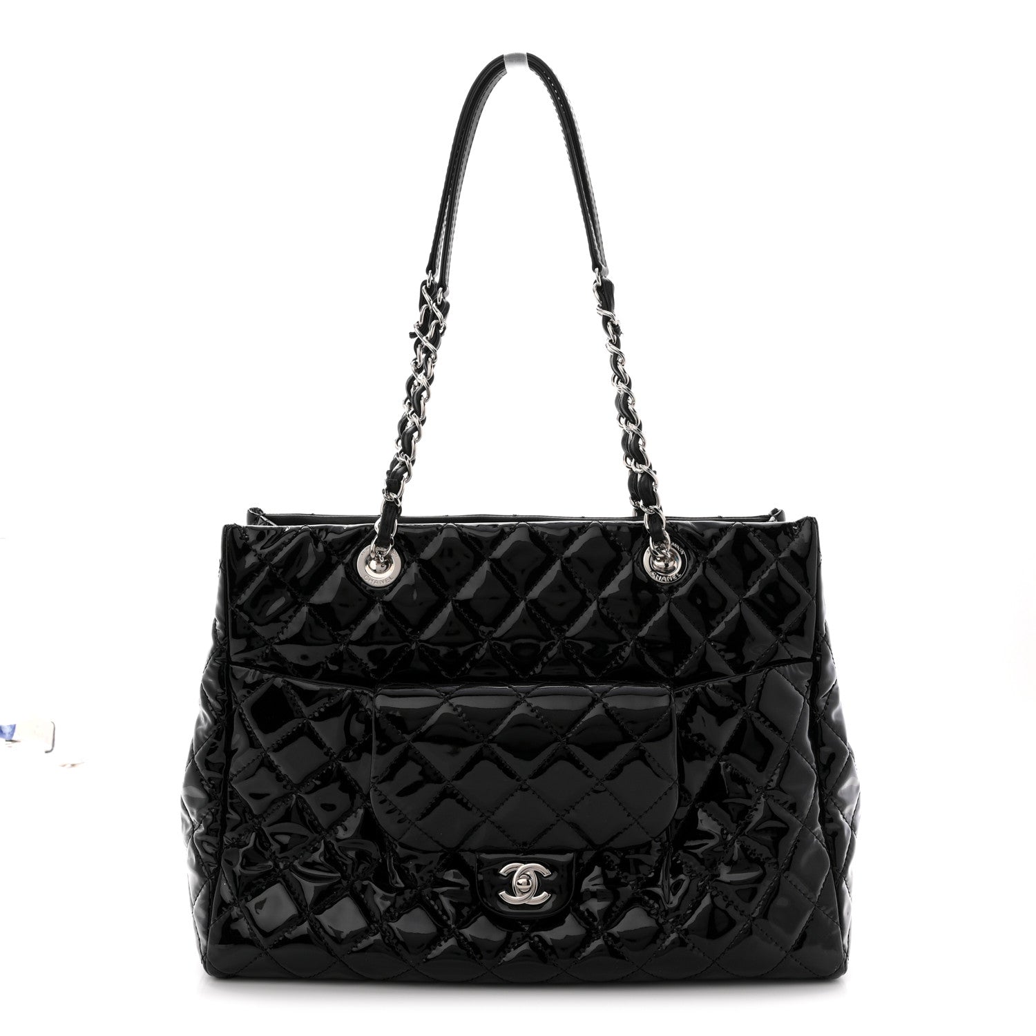 Chanel Patent Quilted Large Coco Shine Shopping Tote Black
