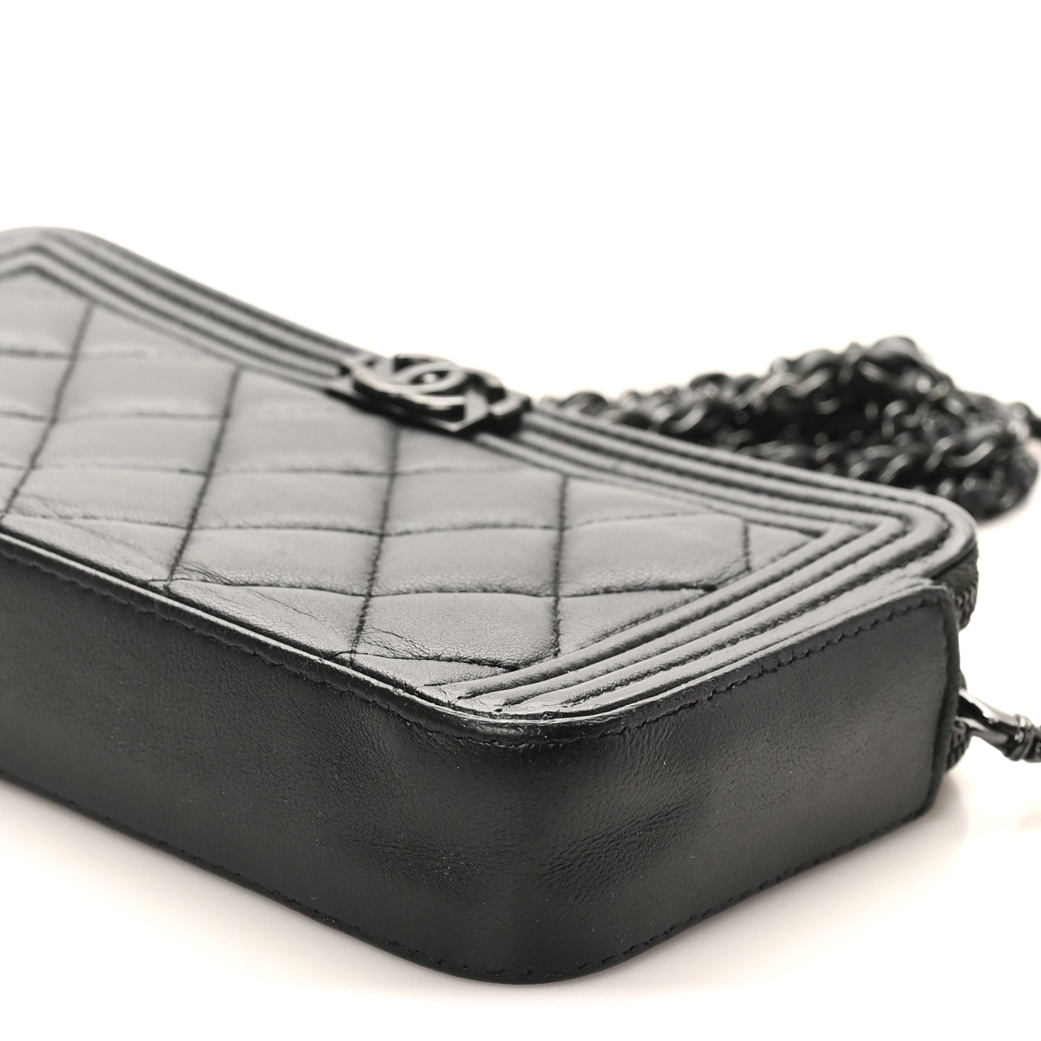 Chanel Lambskin Quilted Small Boy Clutch With Chain So Black