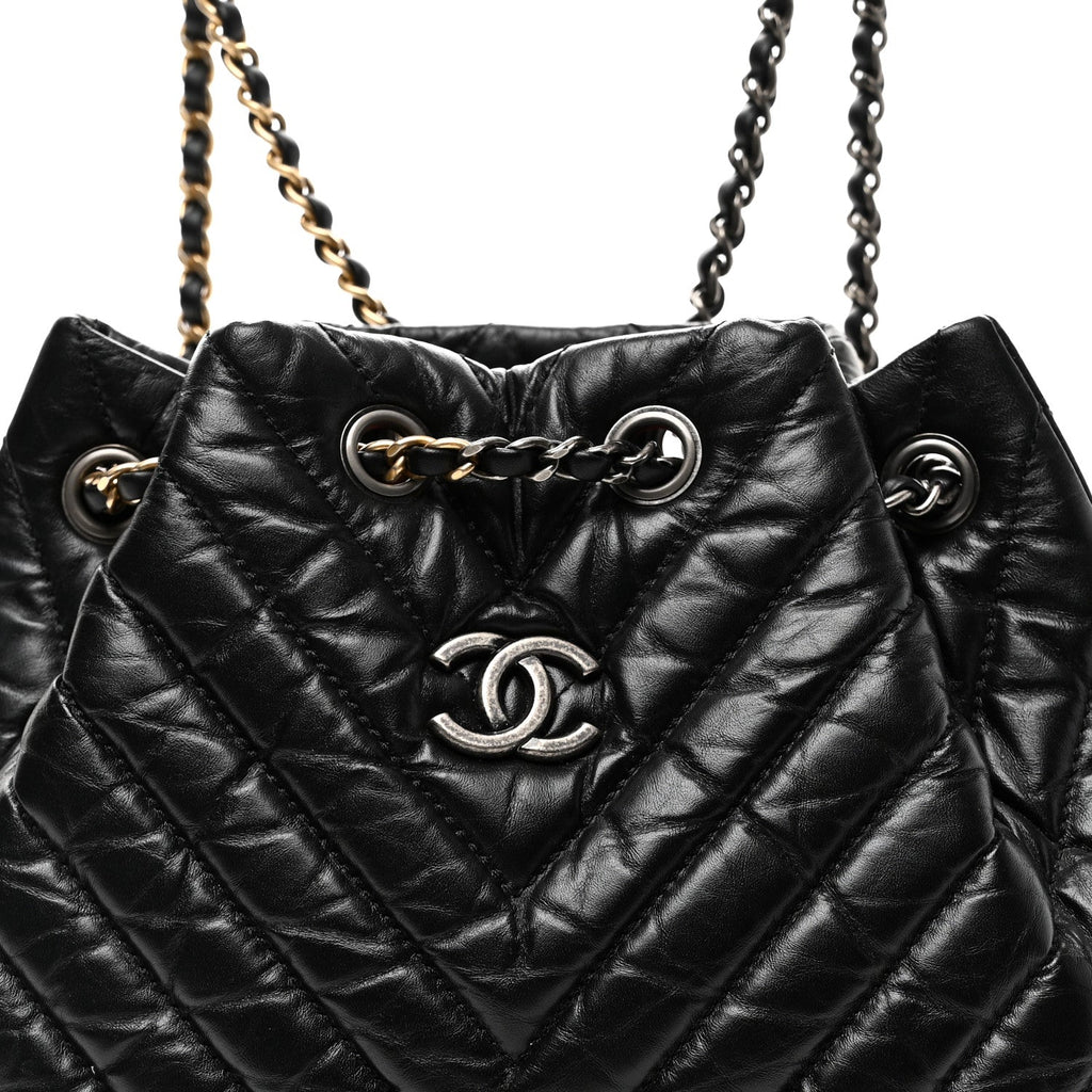 Chanel Aged Calfskin Chevron Quilted Small Gabrielle Backpack Black