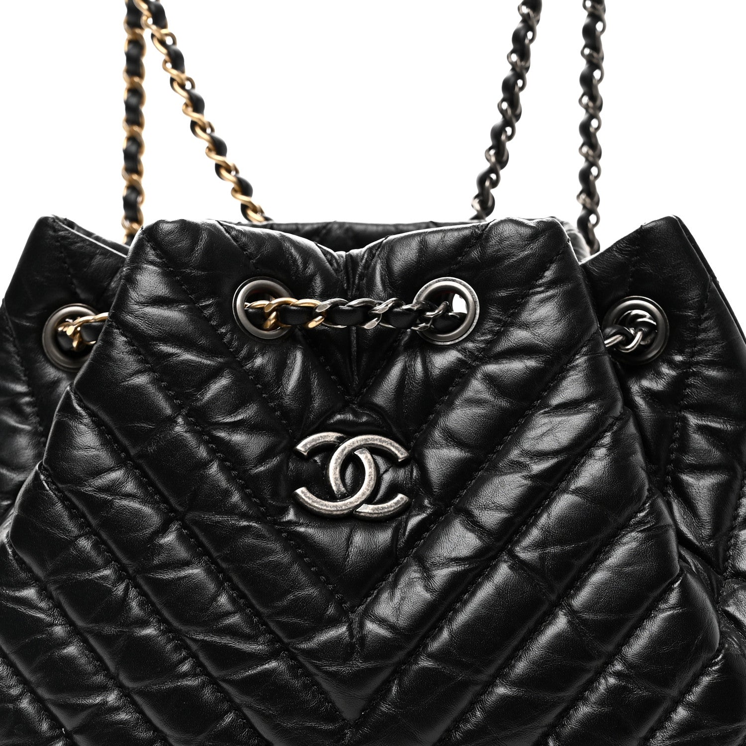 Chanel Aged Calfskin Chevron Quilted Small Gabrielle Backpack Black