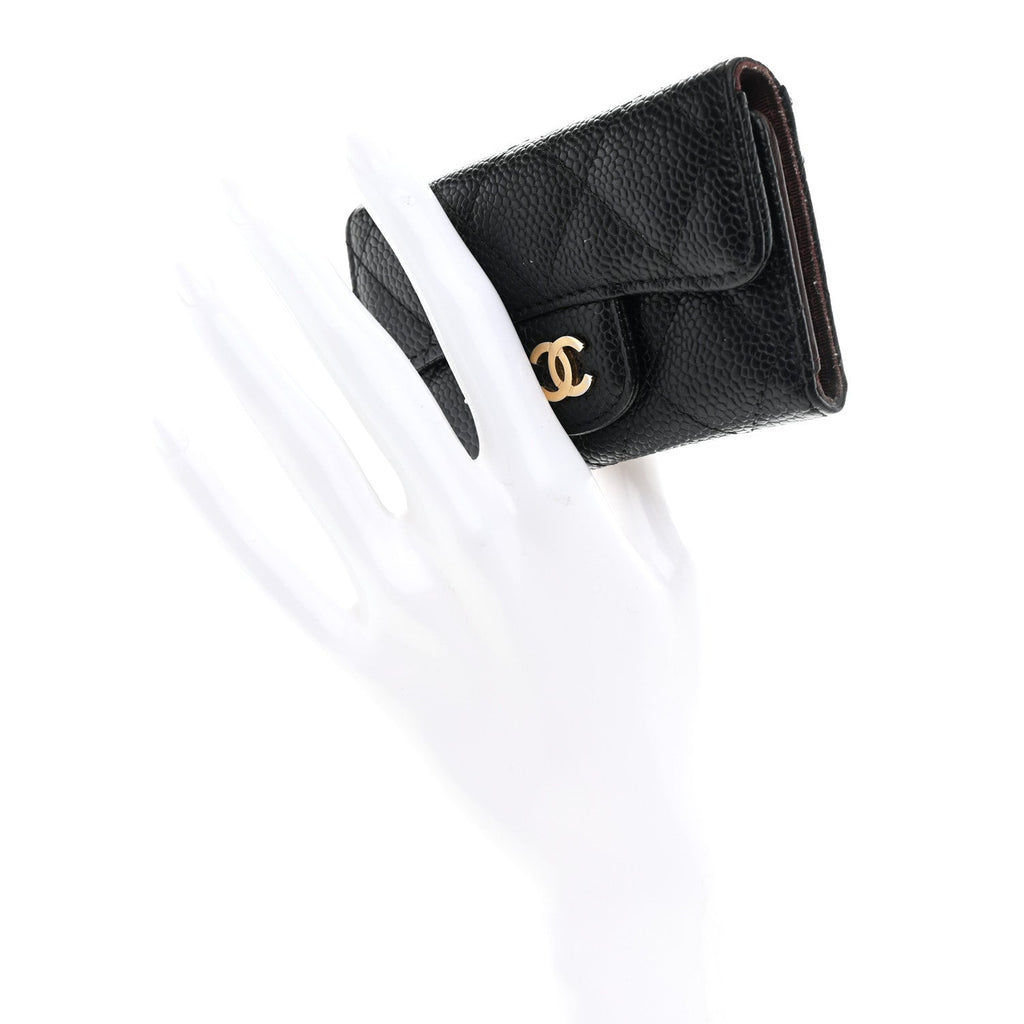 Caviar Quilted 6 Key Holder Black
