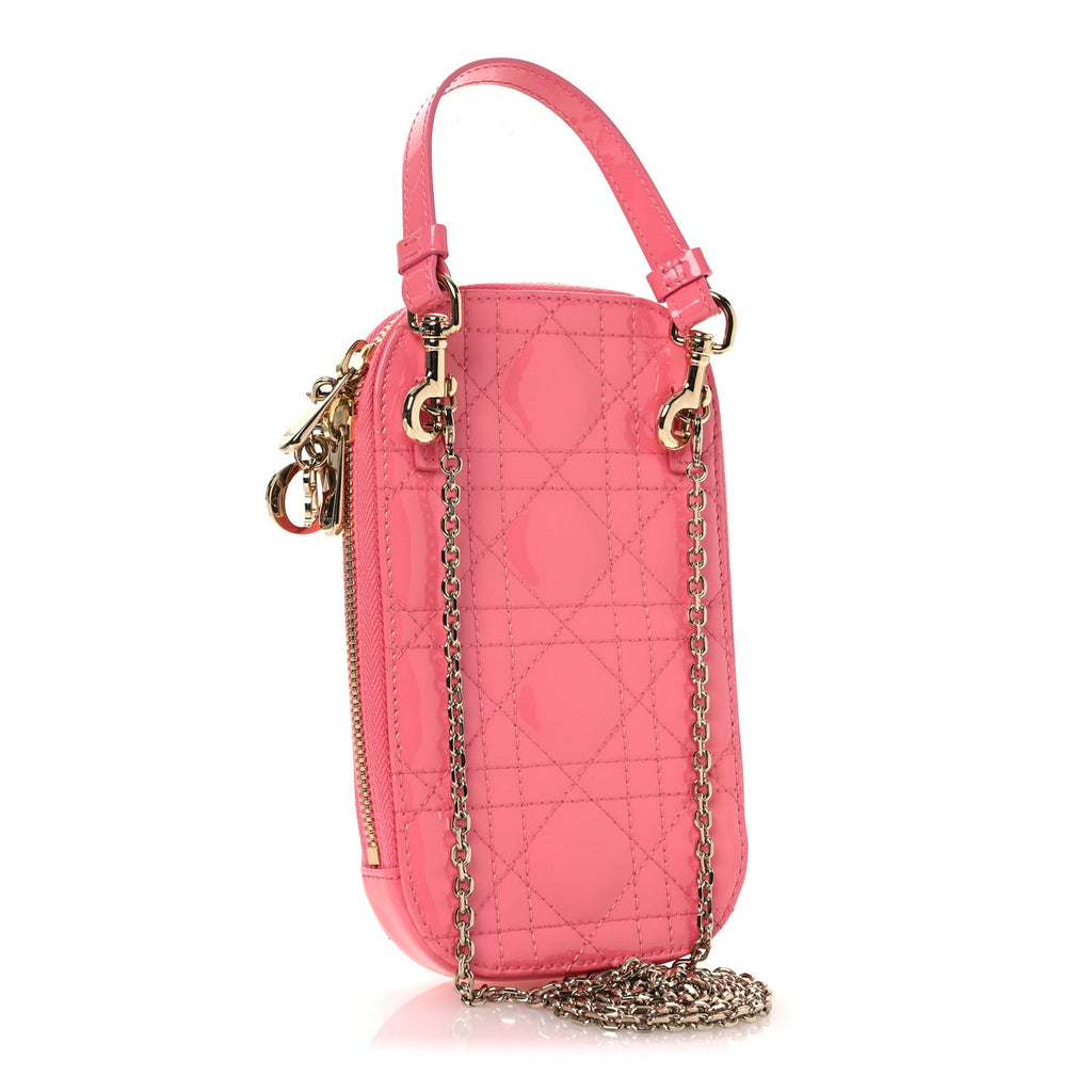 Christian Dior Patent Cannage Lady Dior Phone Holder Pink