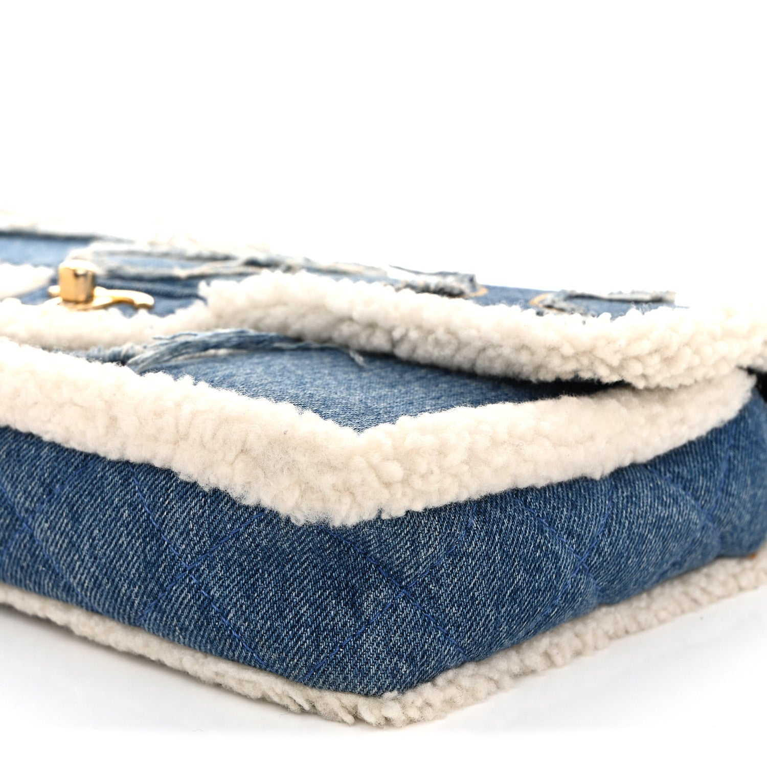 Chanel Denim Shearling Hieroglyph Flap Blue