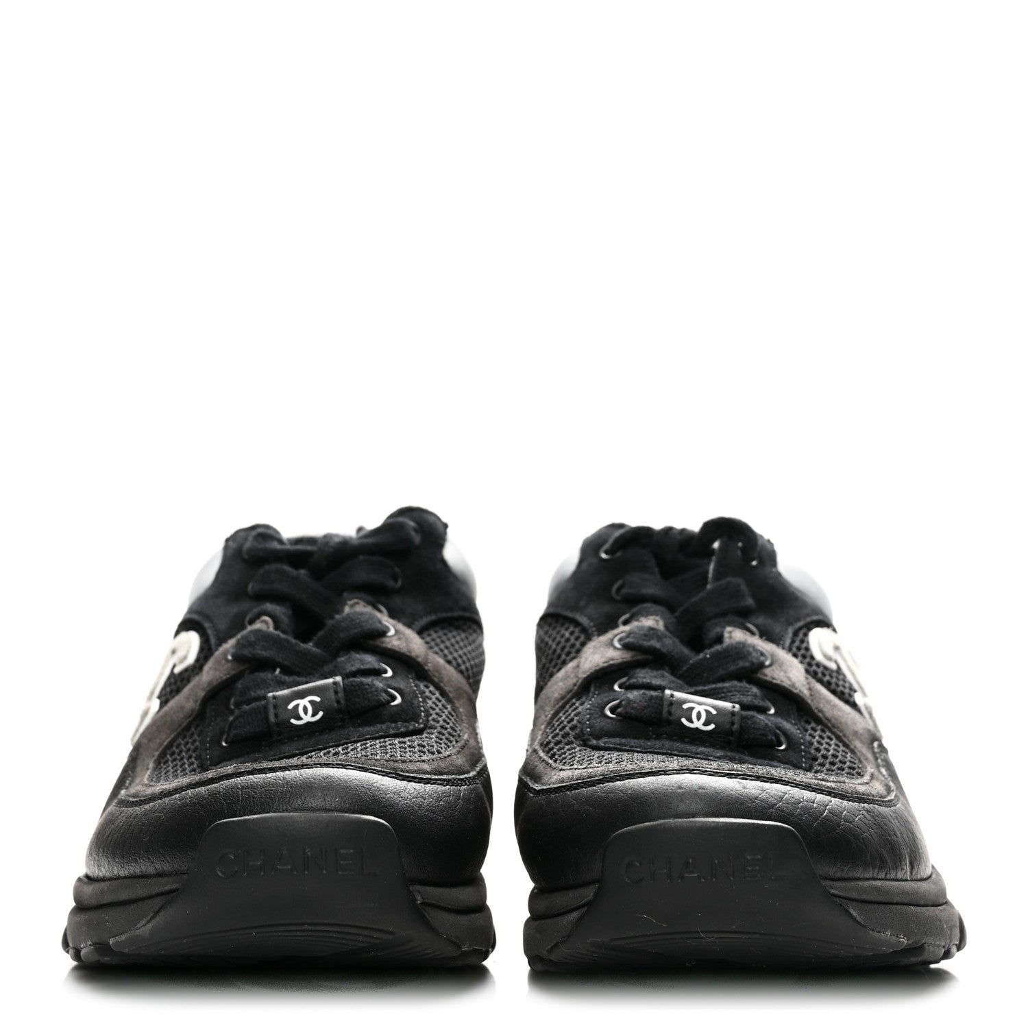 Mesh Suede Grained Calfskin Womens CC Sneakers 36 Black White