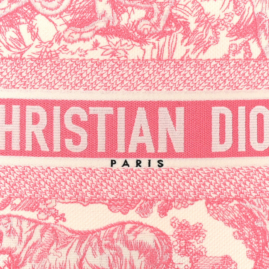 Christian Dior Canvas Embroidered Medium Dioriviera Toile De Jouy Book Tote Peony Pink